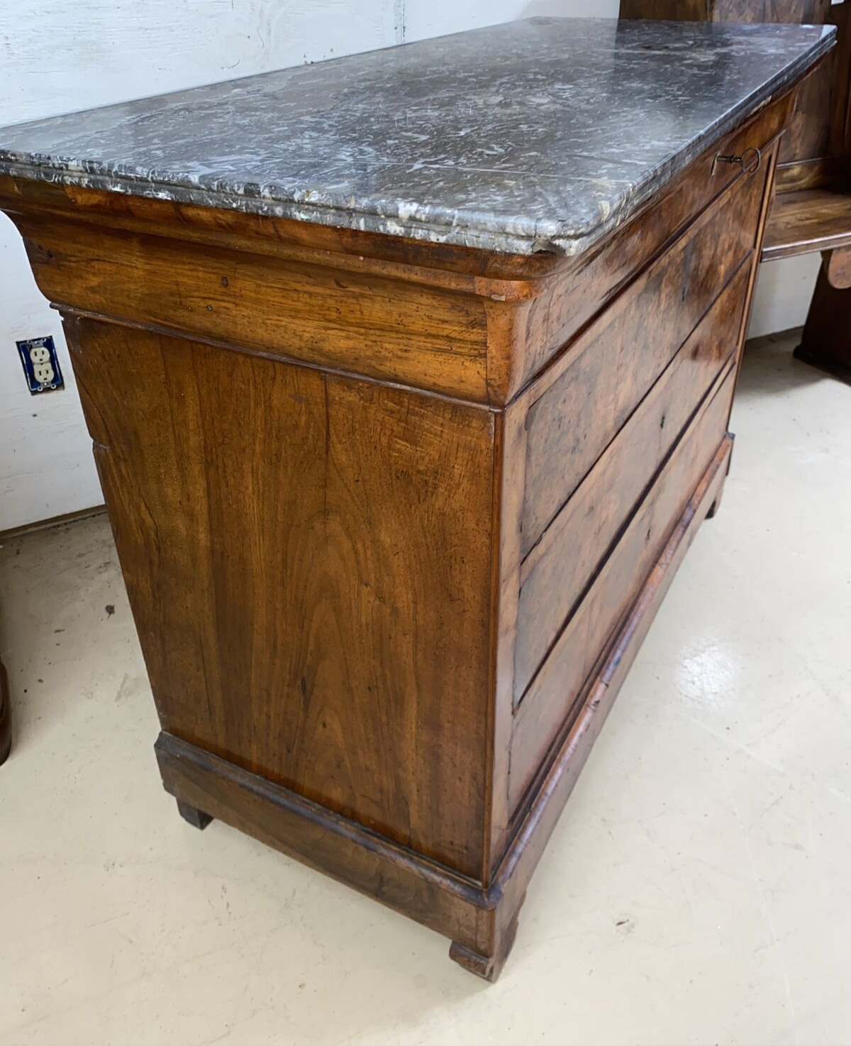 Louis Philippe Walnut Marble Top Commode Chest Drawers