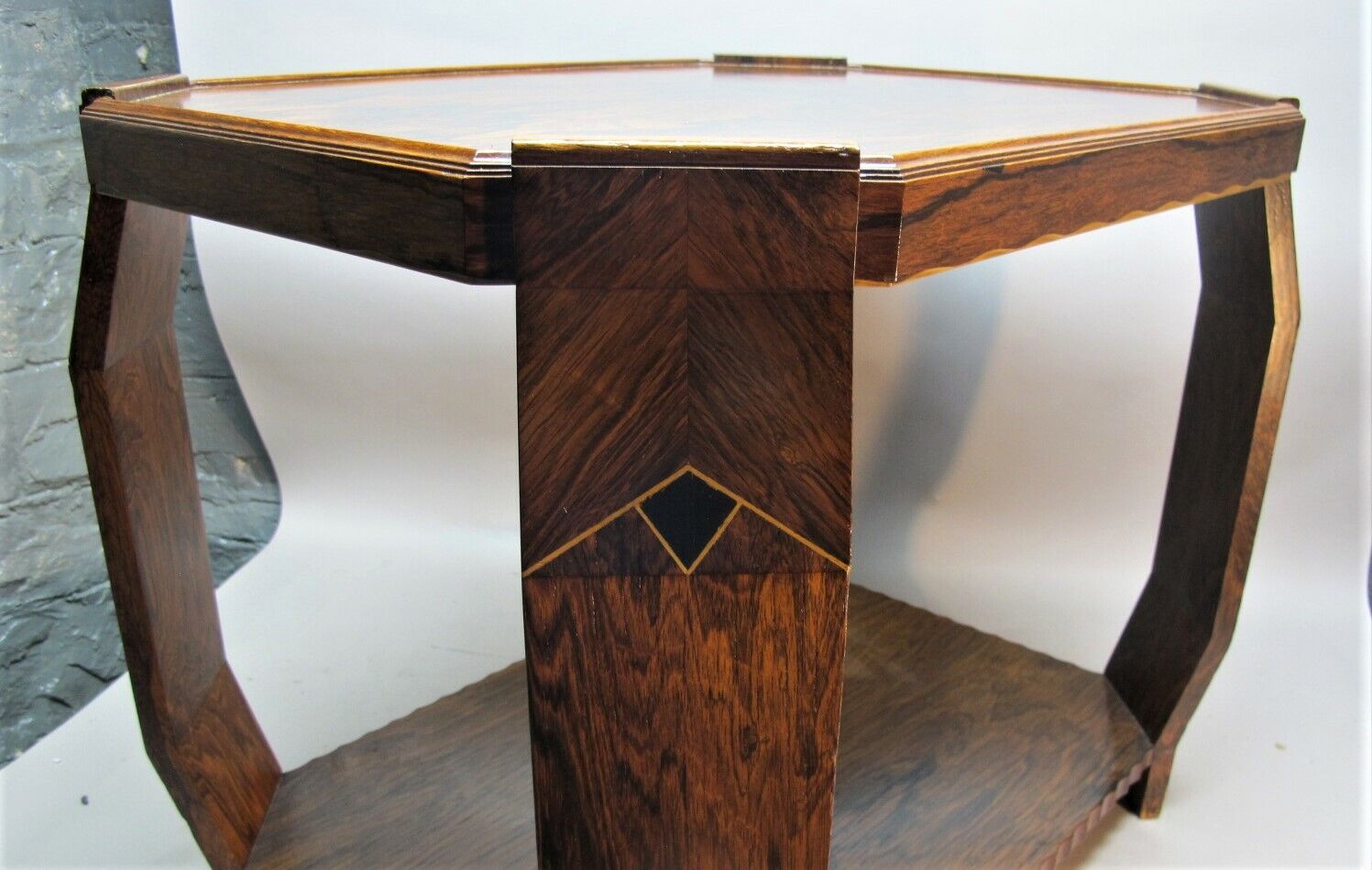 French Art Deco Inlaid Wood Marquetry Table 1925