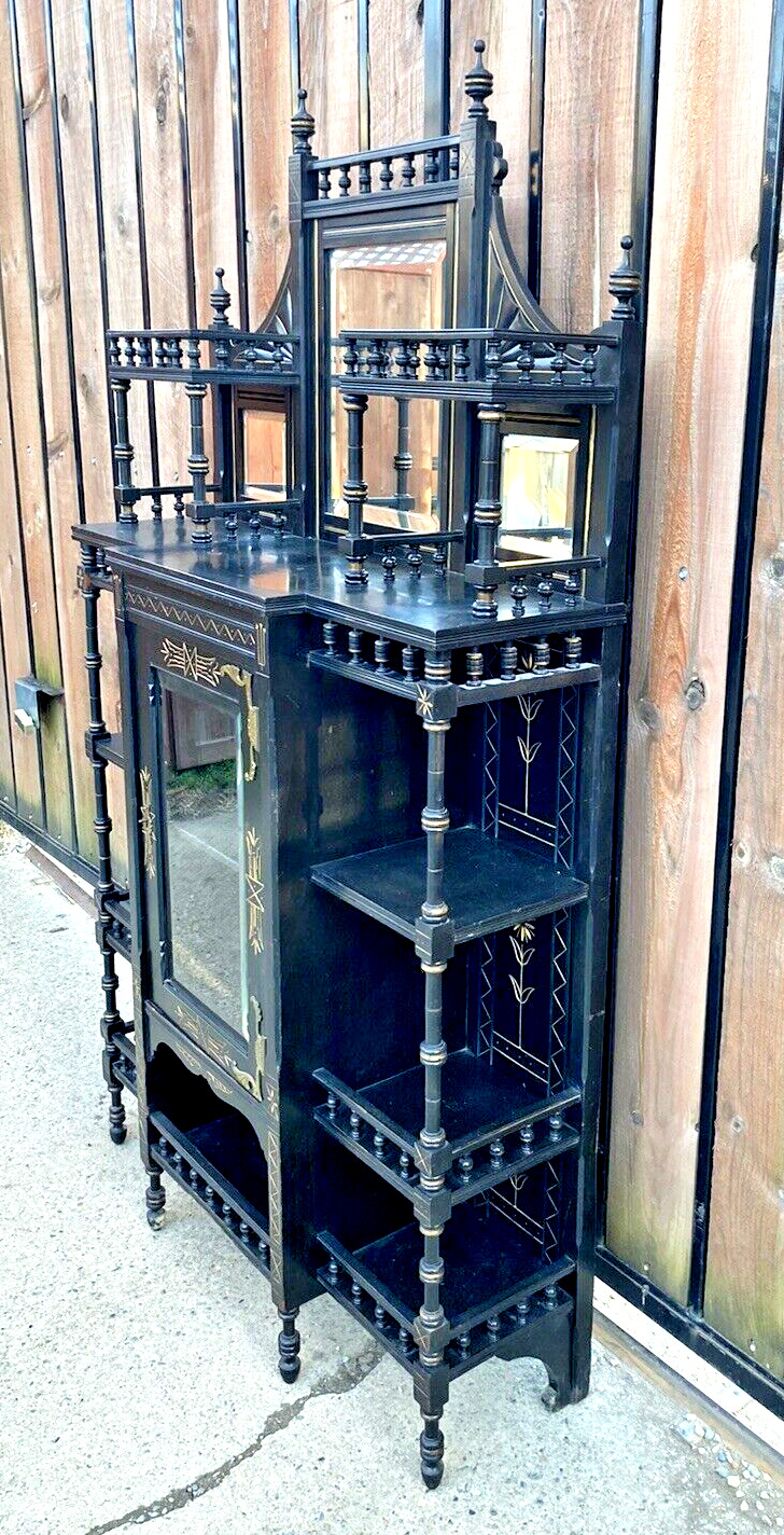 Ebonized Victorian Aesthetic Movement Etagere Stand Cabinet