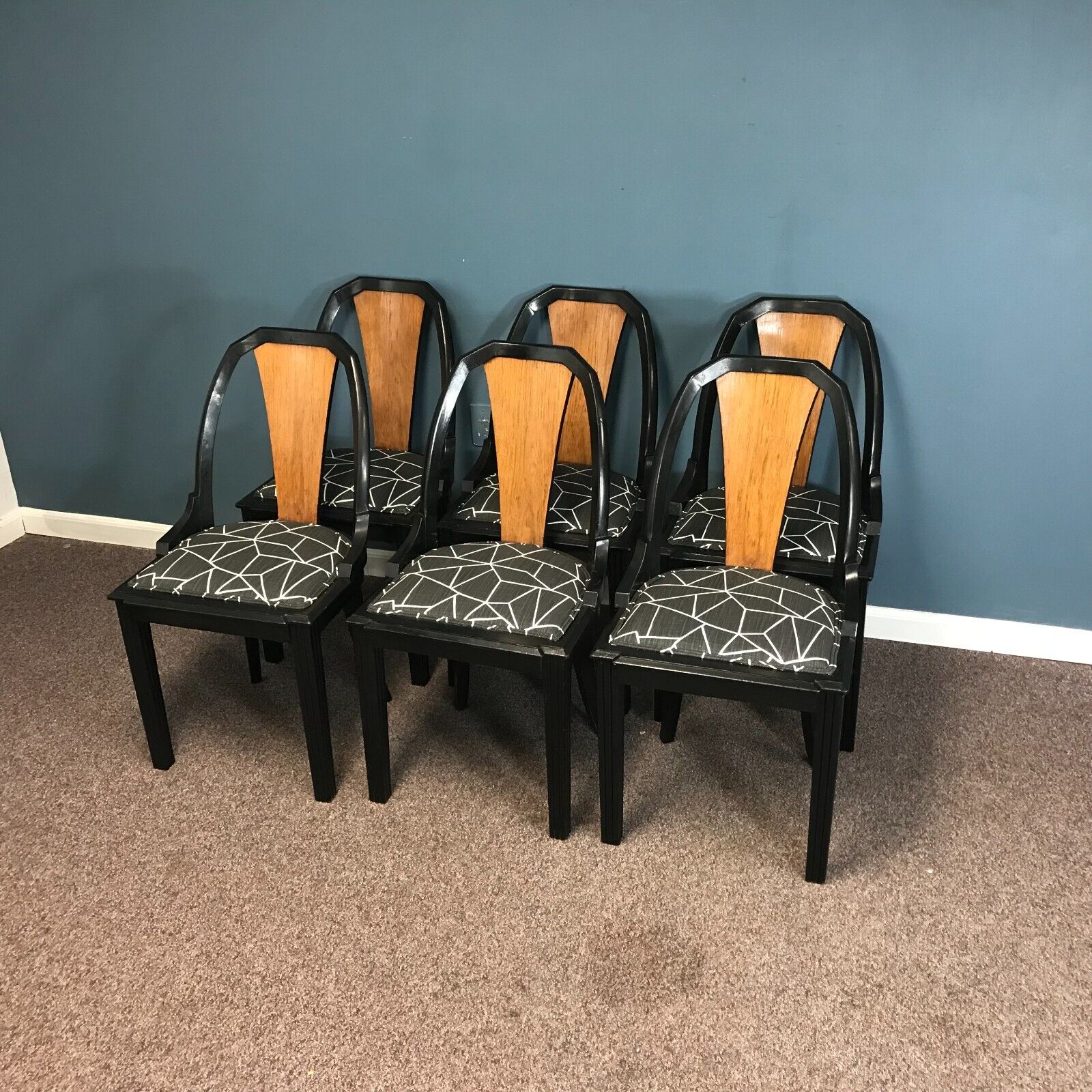 1930 Art Deco Ebonized Dining Chairs Set
