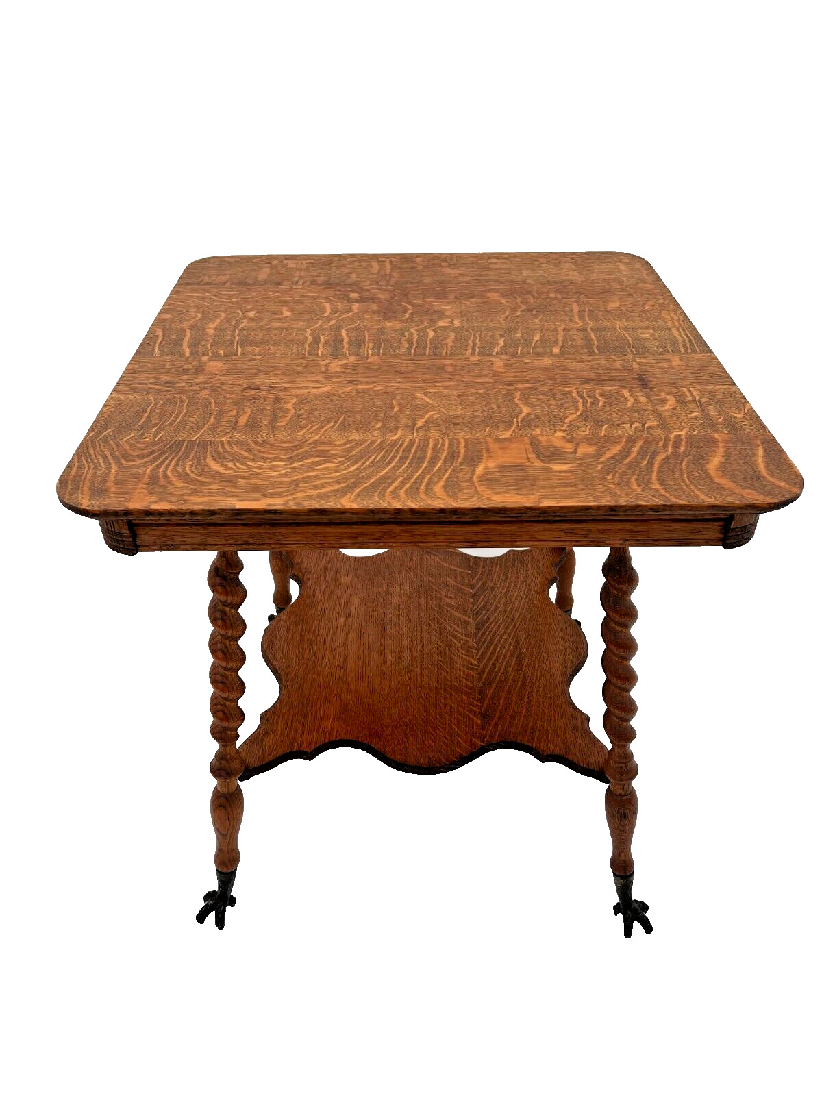 Victorian Oak Table with Barley Twist Legs & Glass Ball and Claw Feet