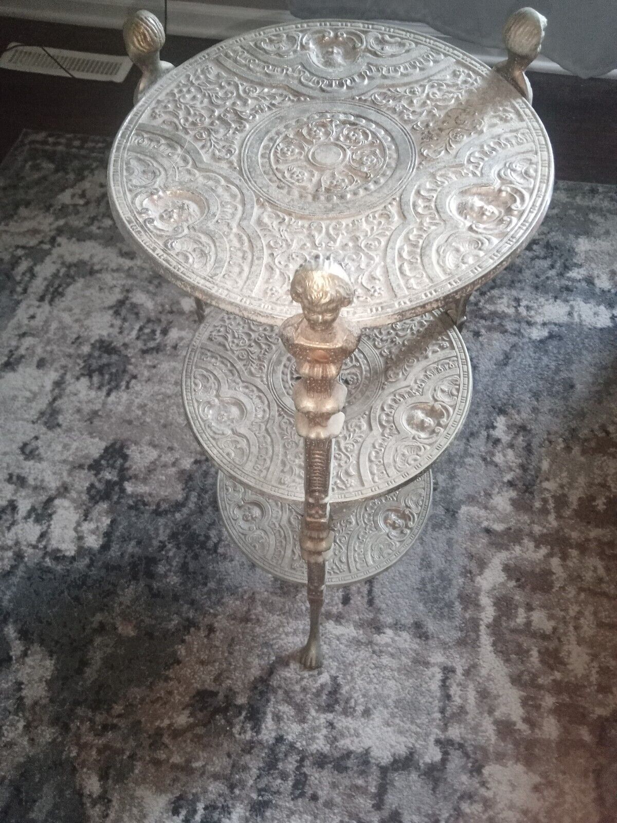 Victorian Bronze Cherub Accent Table 28”H, 10”D Vintage