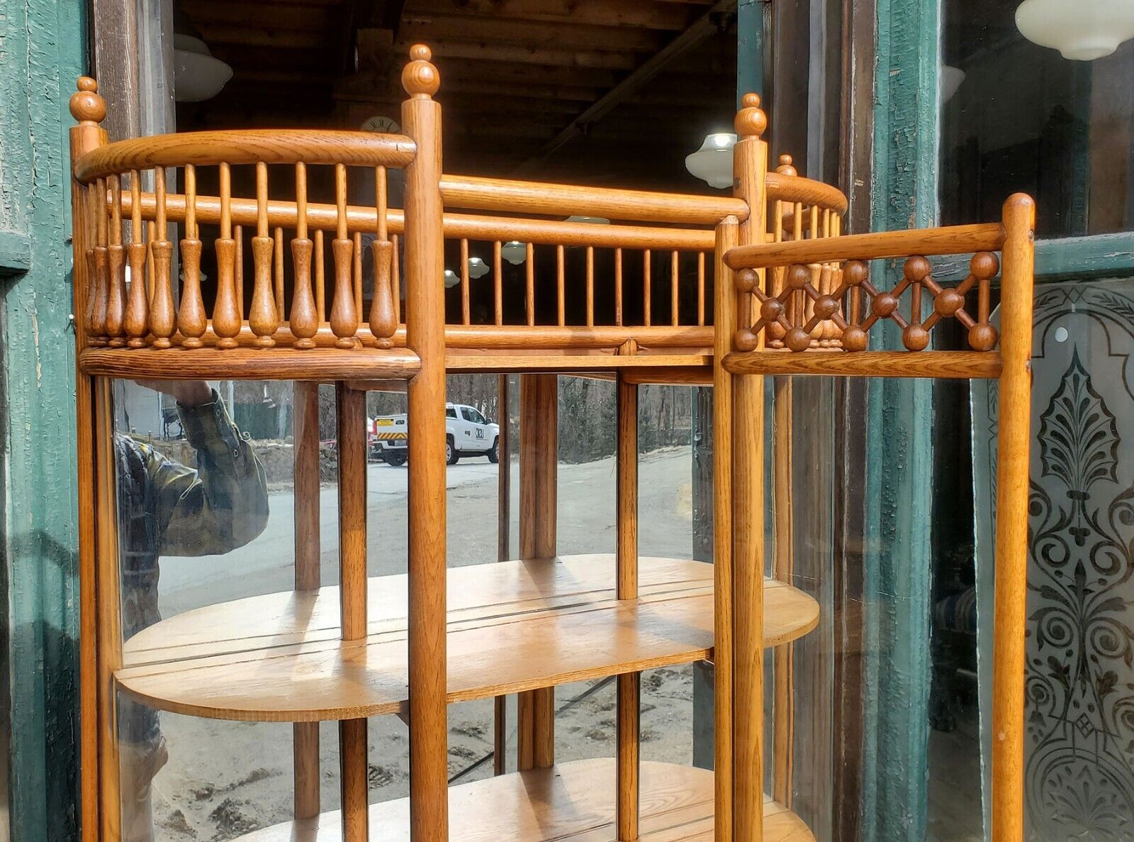 Antique Victorian Oak Stick and Ball China Cabinet