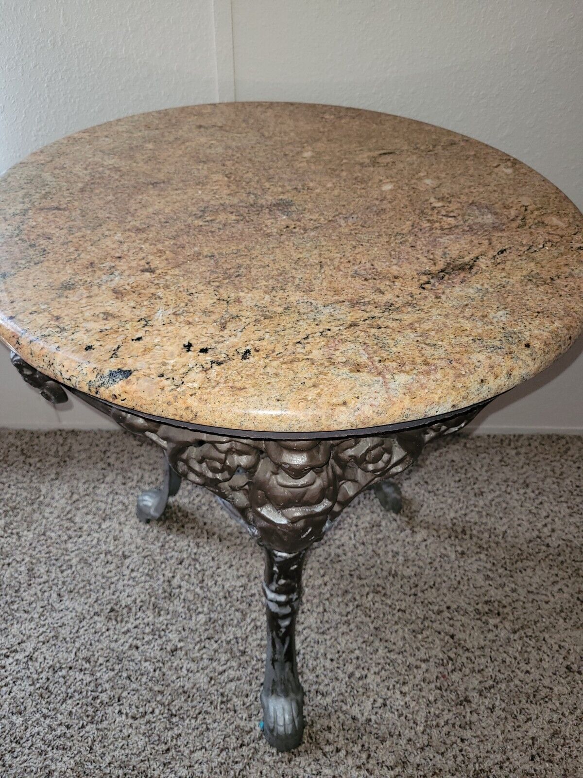 English Victorian Cast Iron Round Marble Top Pub Table