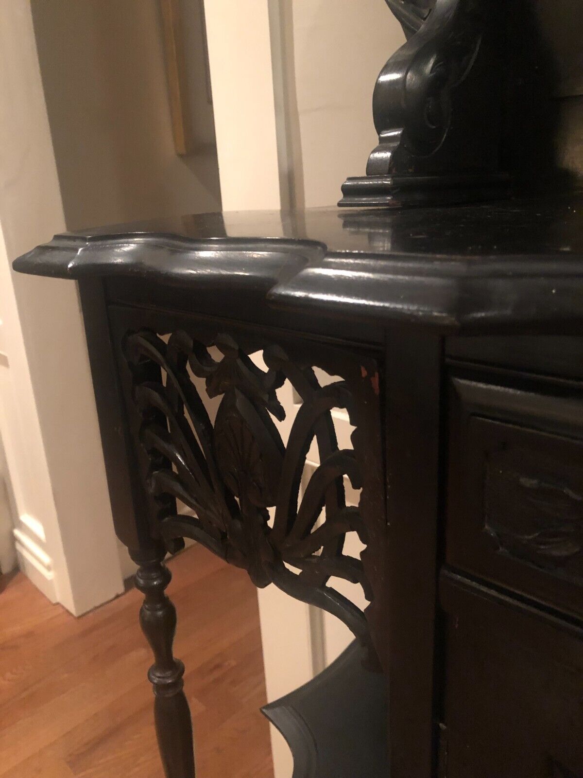 Victorian Hand Carved Ebonized Mahogany Etagere Cabinet