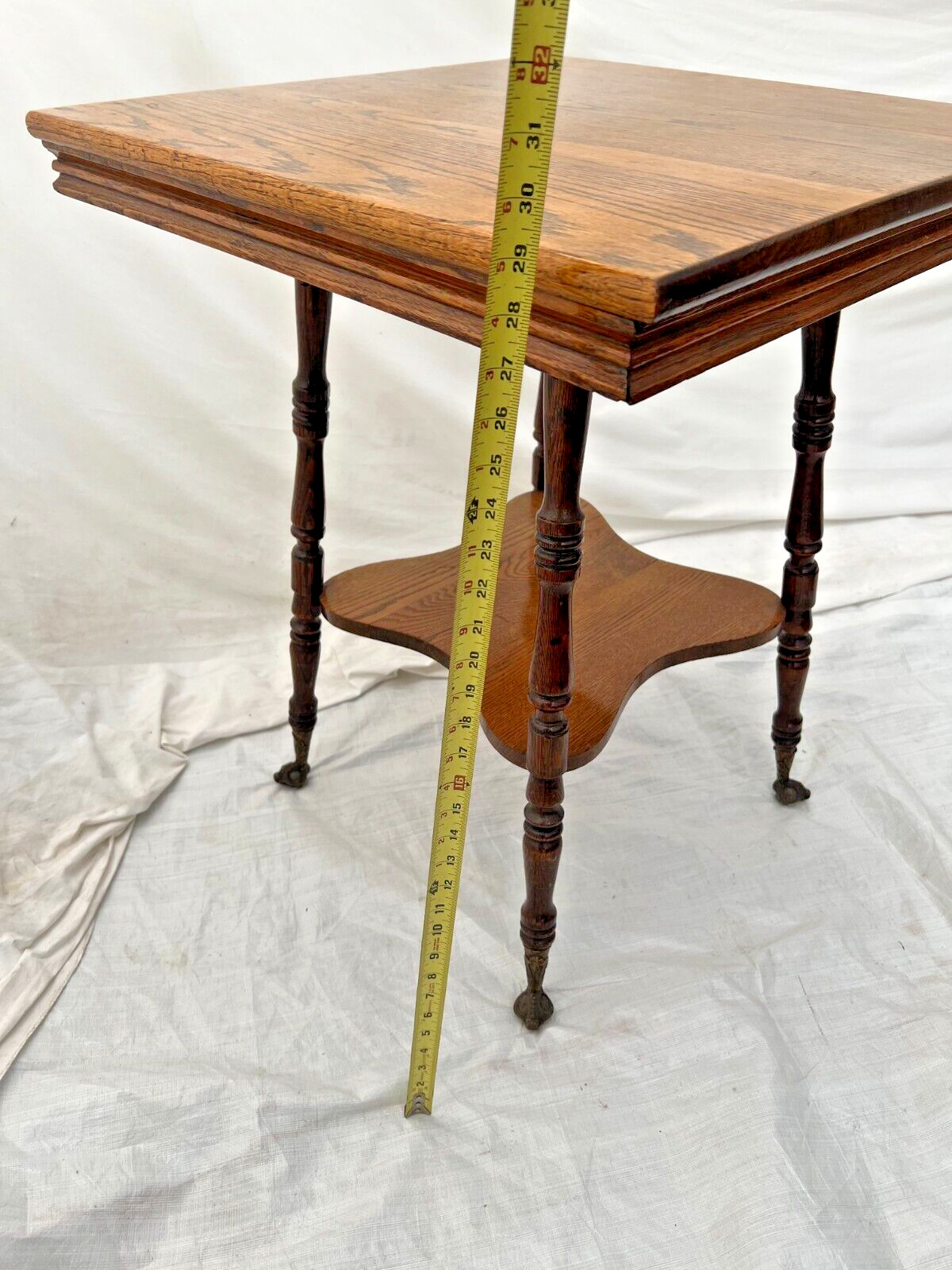 Victorian Oak Table with Carved Legs and Glass Balls