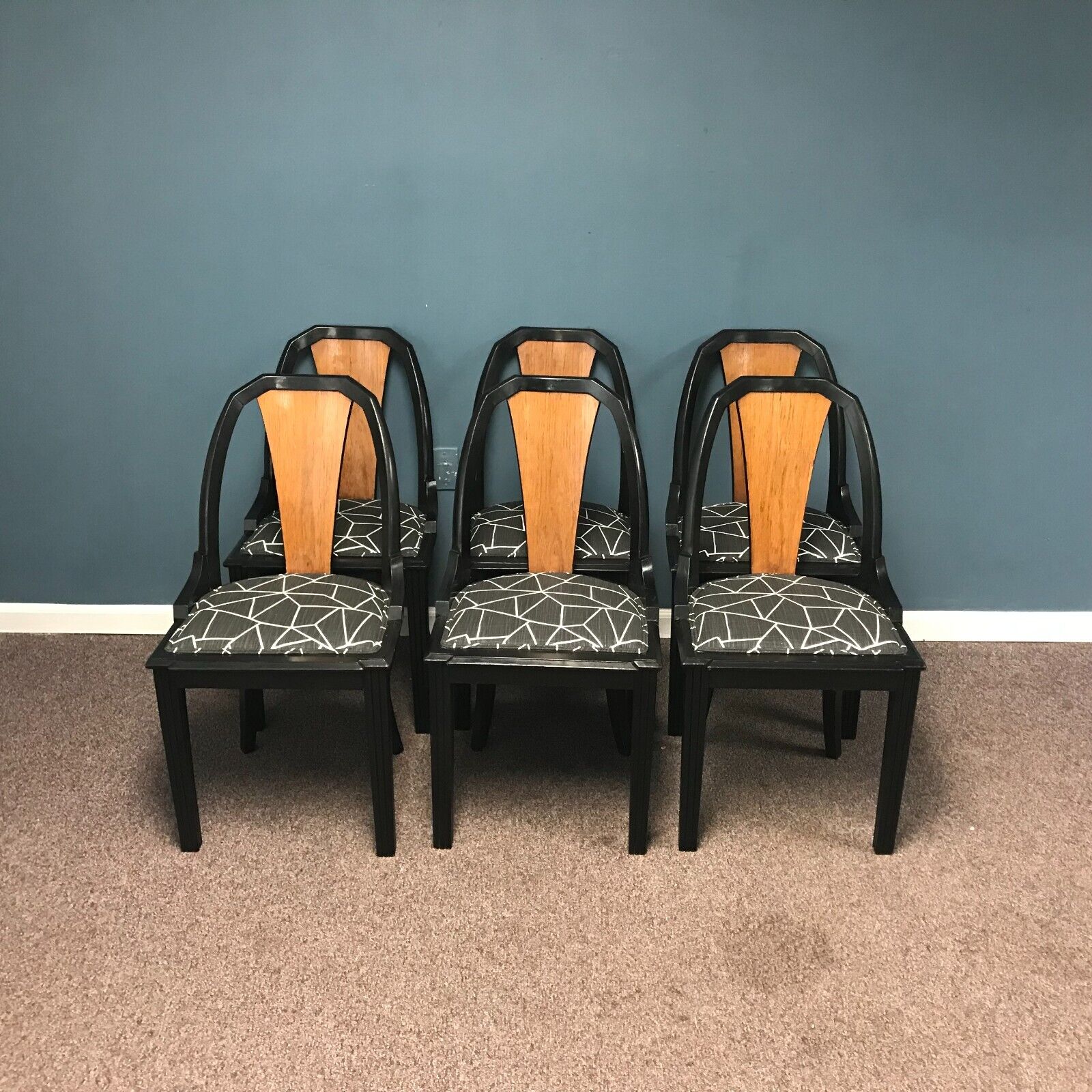1930 Art Deco Ebonized Dining Chairs Set