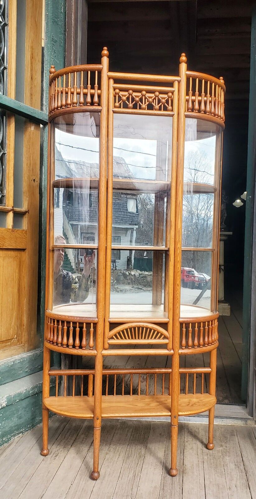 Antique Victorian Oak Stick and Ball China Cabinet