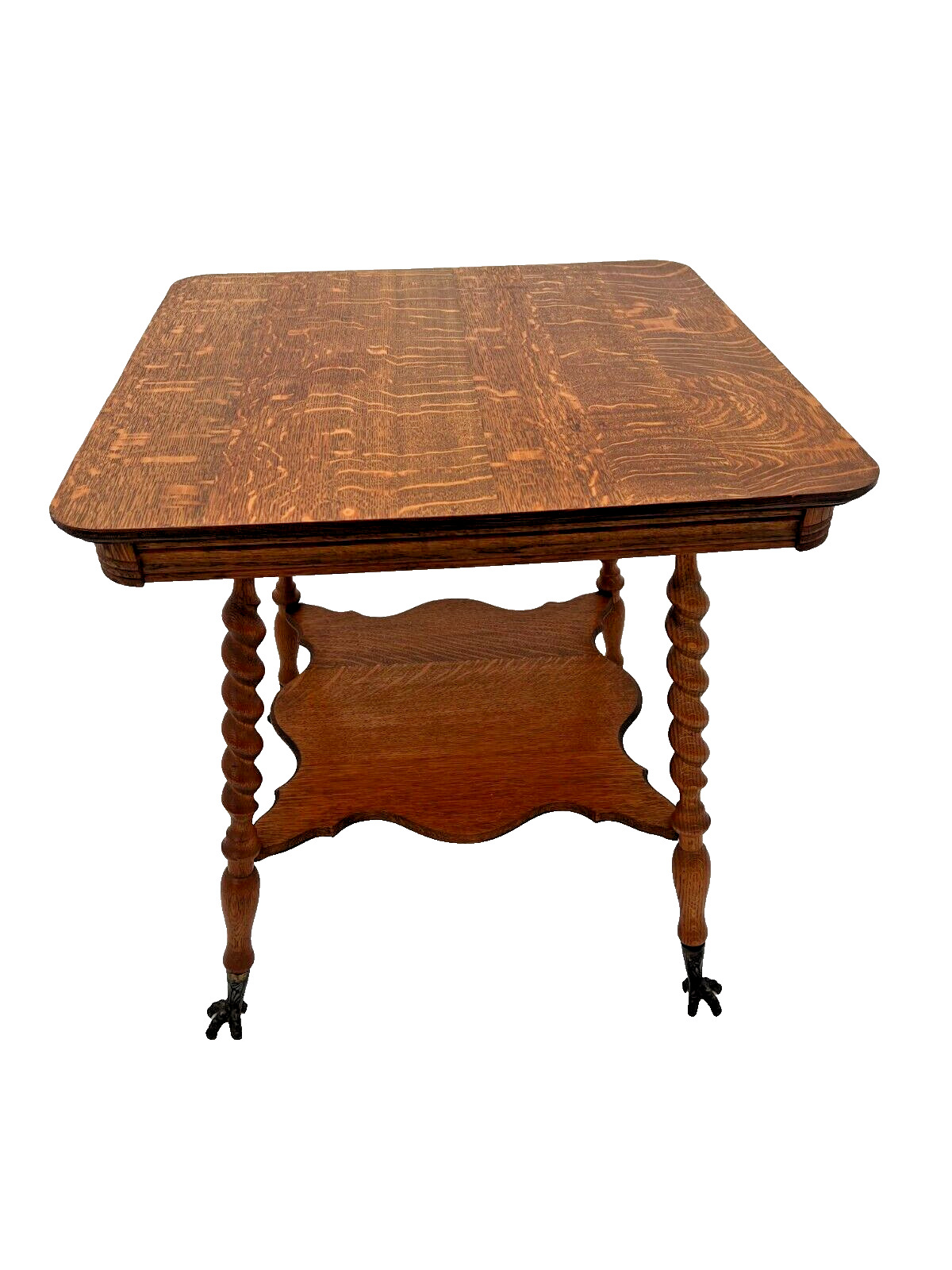 Victorian Oak Table with Barley Twist Legs & Glass Ball and Claw Feet