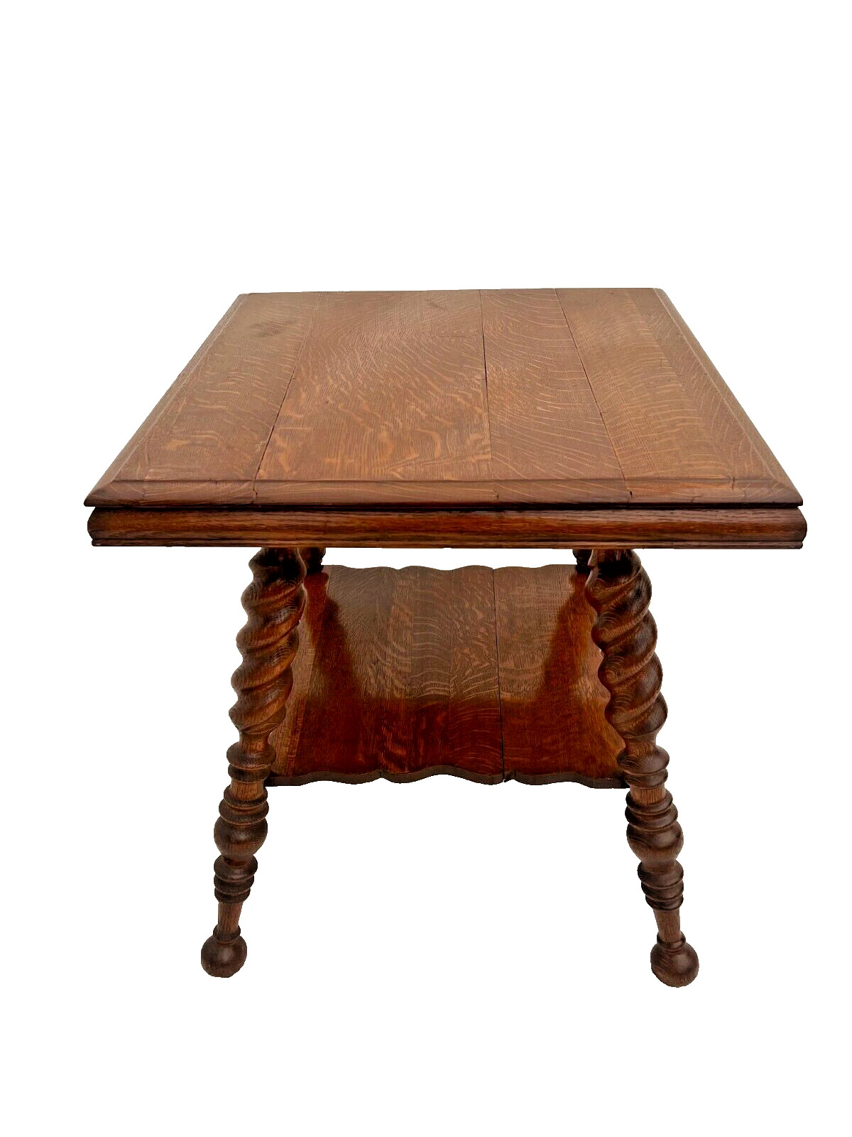 Victorian Tiger Oak Table with Barley Twist Legs