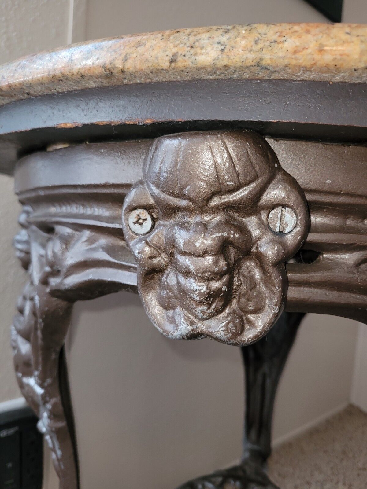 English Victorian Cast Iron Round Marble Top Pub Table