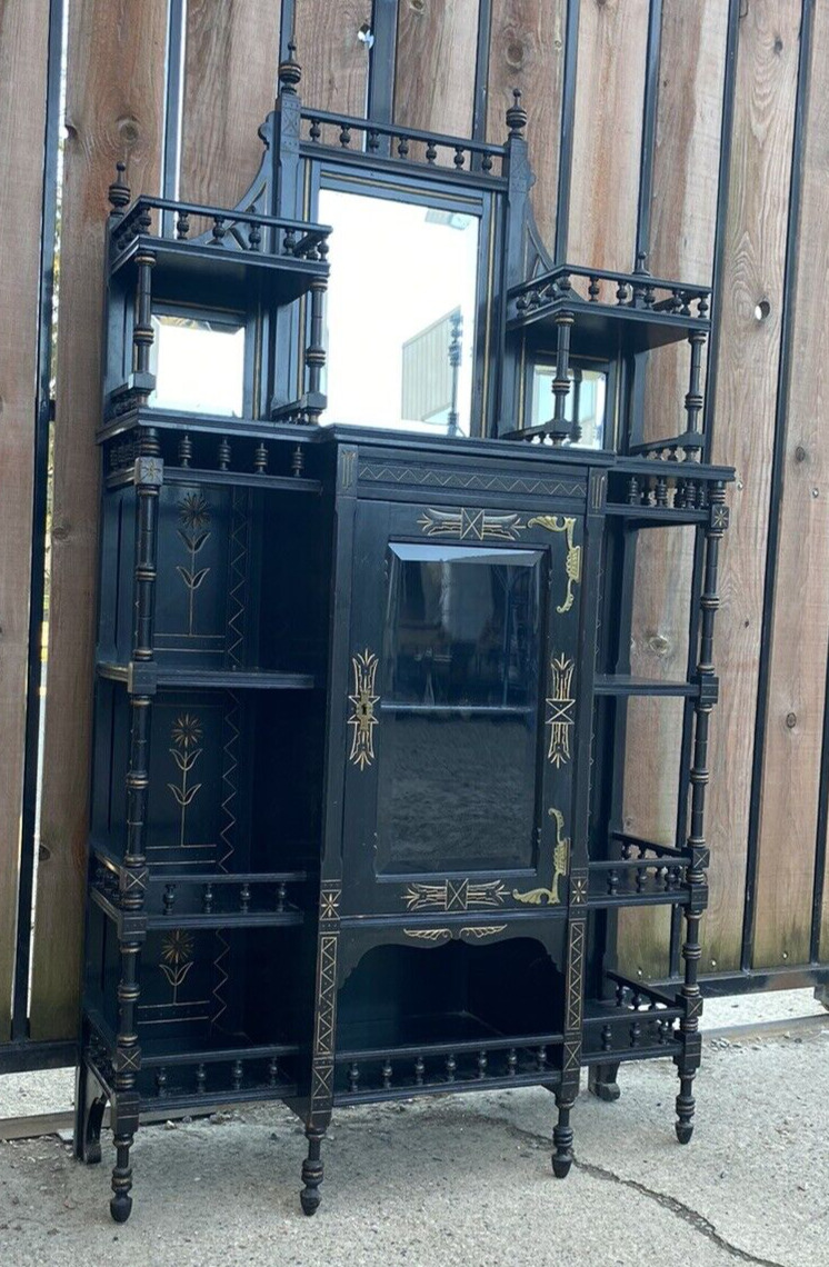 Ebonized Victorian Aesthetic Movement Etagere Stand Cabinet