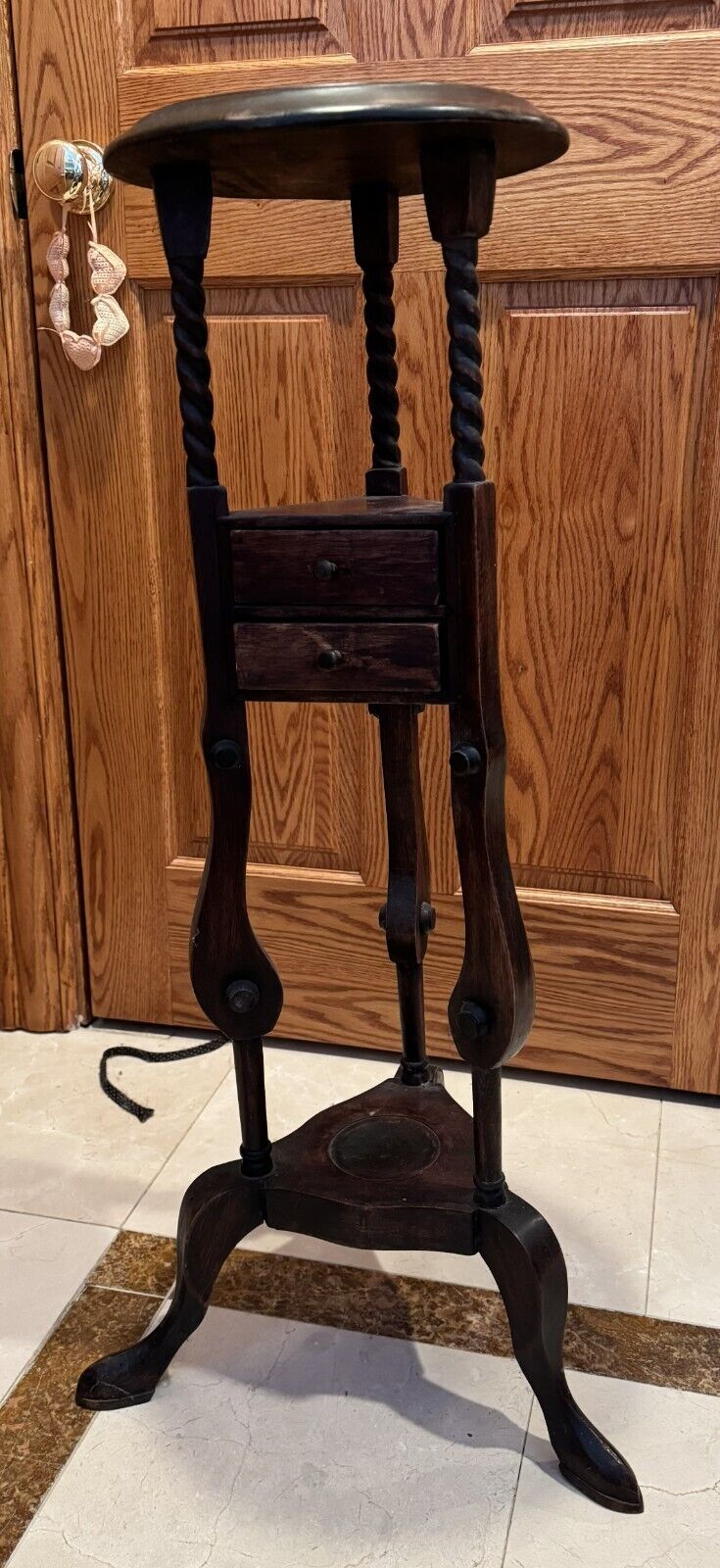 Victorian Round Small Table with Two Drawers