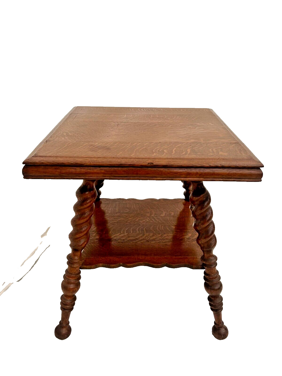 Victorian Tiger Oak Table with Barley Twist Legs
