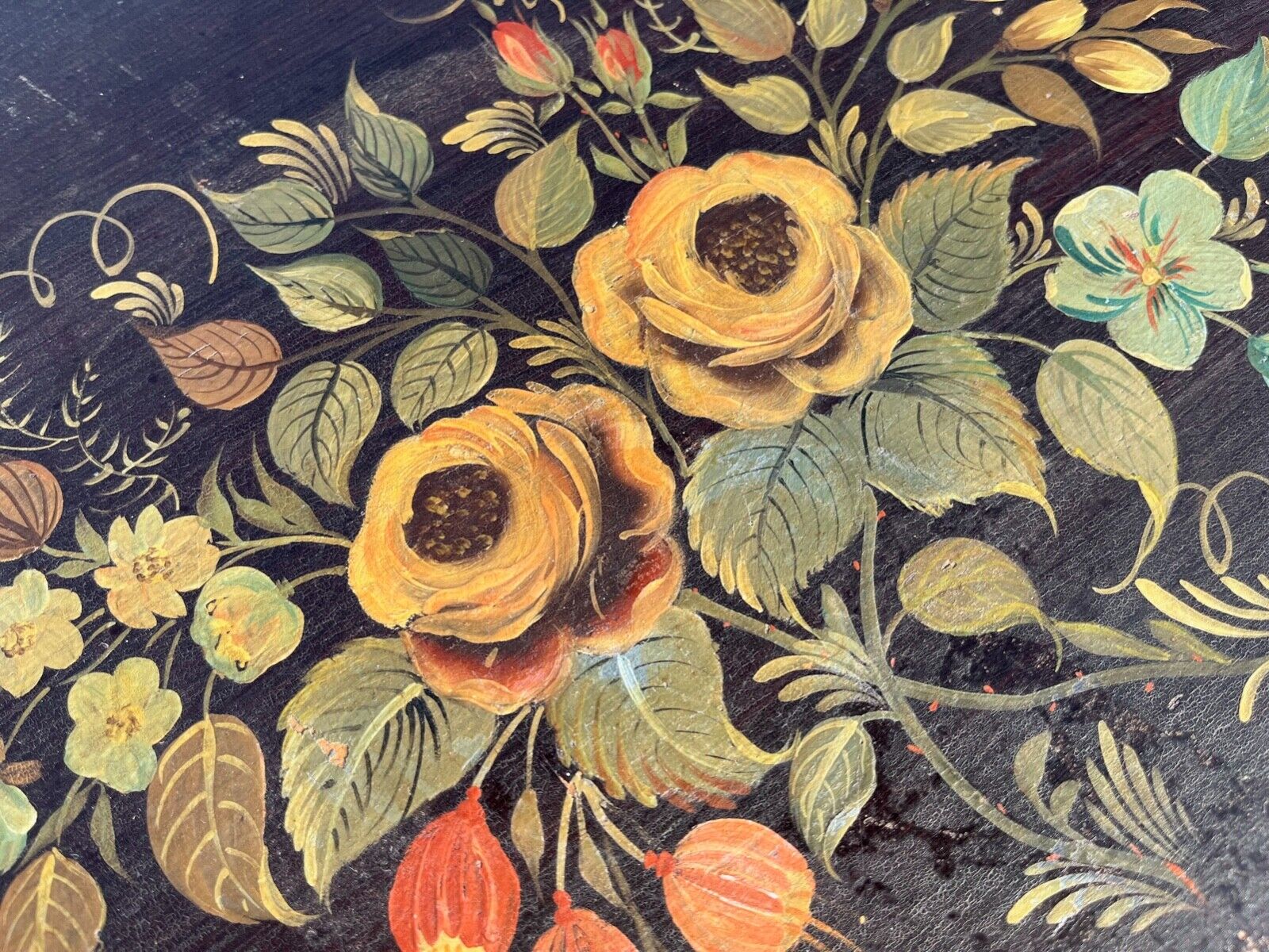 Victorian Hand-Painted Floral Top Side Tables, 1860