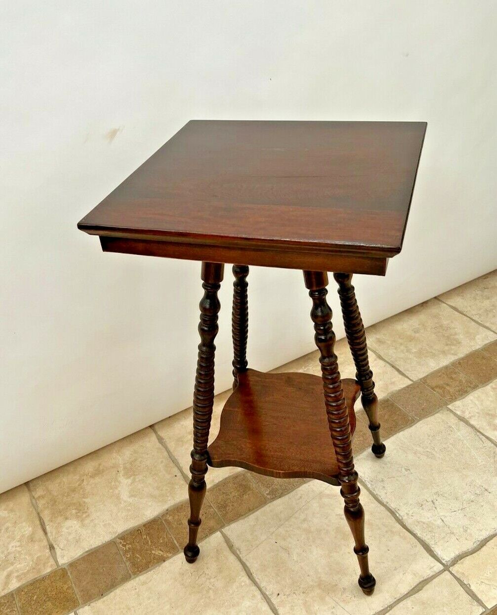 Victorian Mahogany Two-Tier Square Table with Bottom Shelf