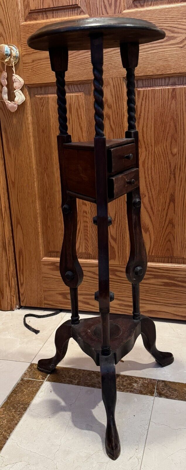 Victorian Round Small Table with Two Drawers