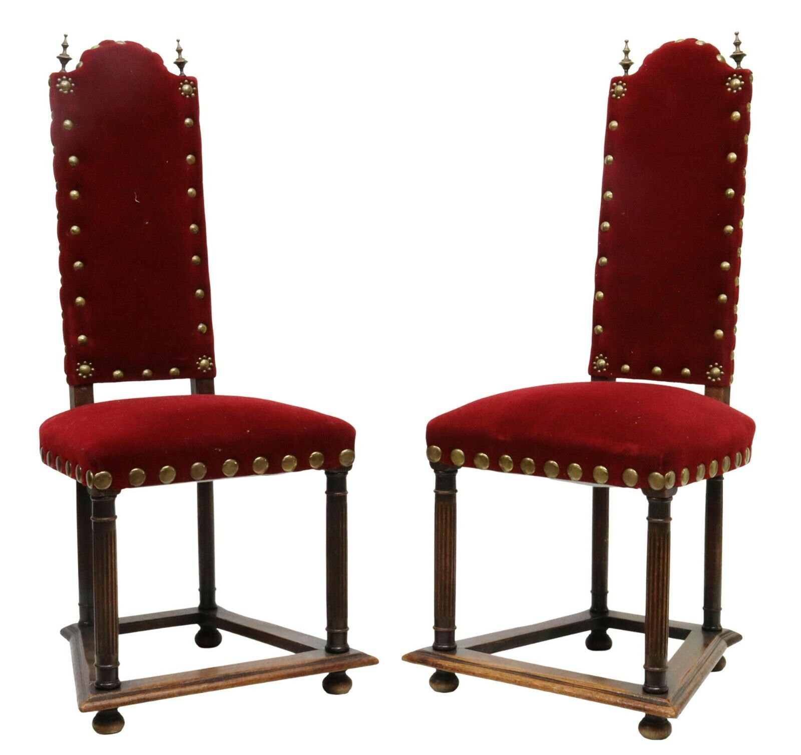 Pair of 1800's Continental Oak & Velvet Chairs