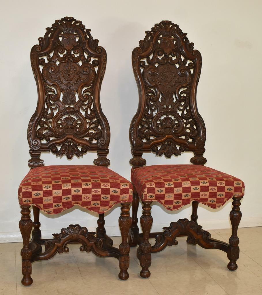 Vintage Edwardian Style Carved High Back Chairs Set