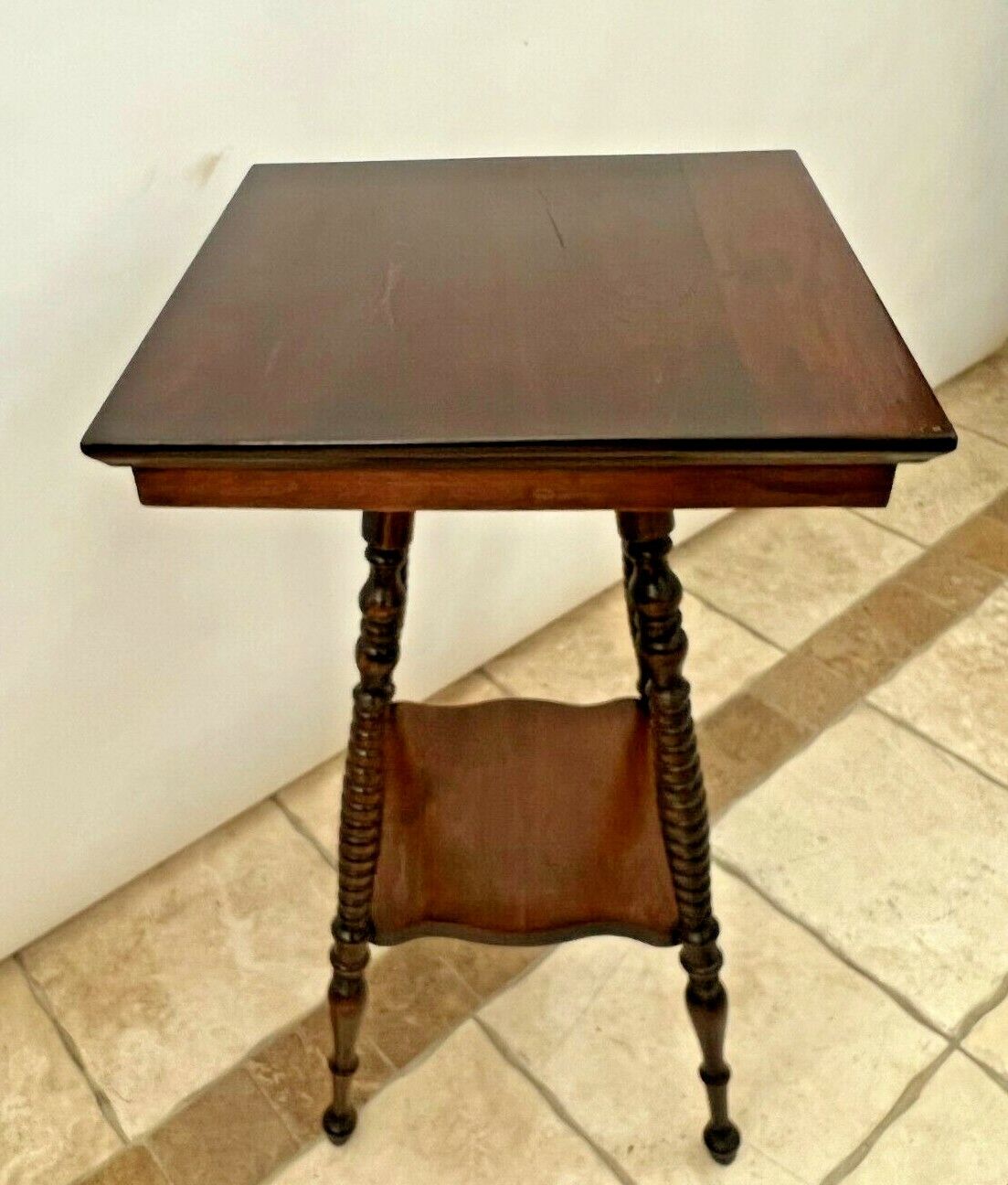 Victorian Mahogany Two-Tier Square Table with Bottom Shelf