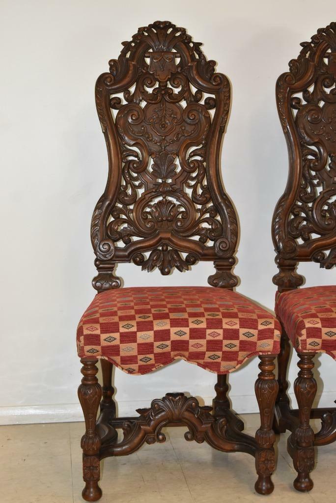 Vintage Edwardian High Back Carved Side Chair Pair
