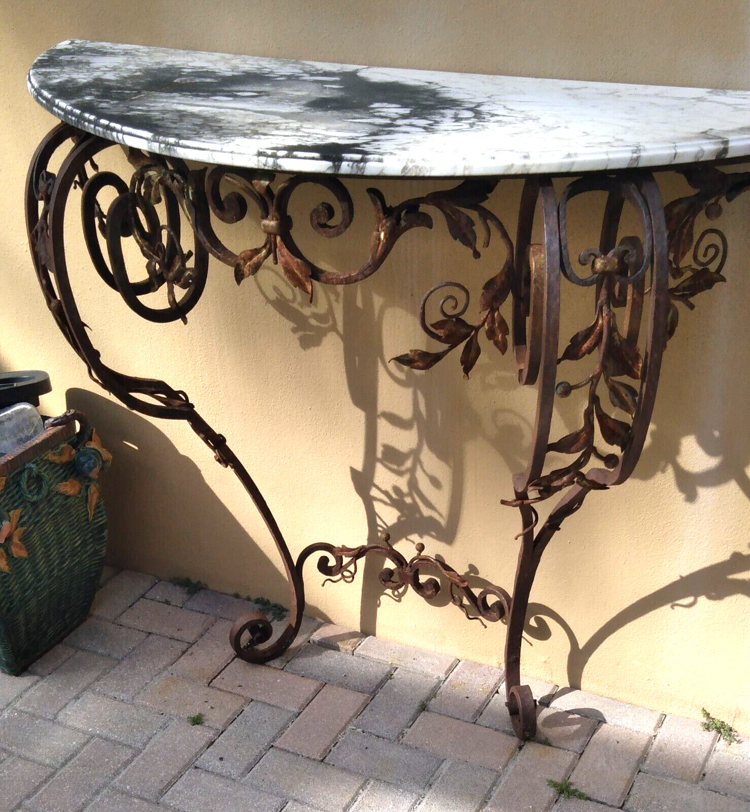 Antique Wrought Iron Table with Marble Top 50x40x17