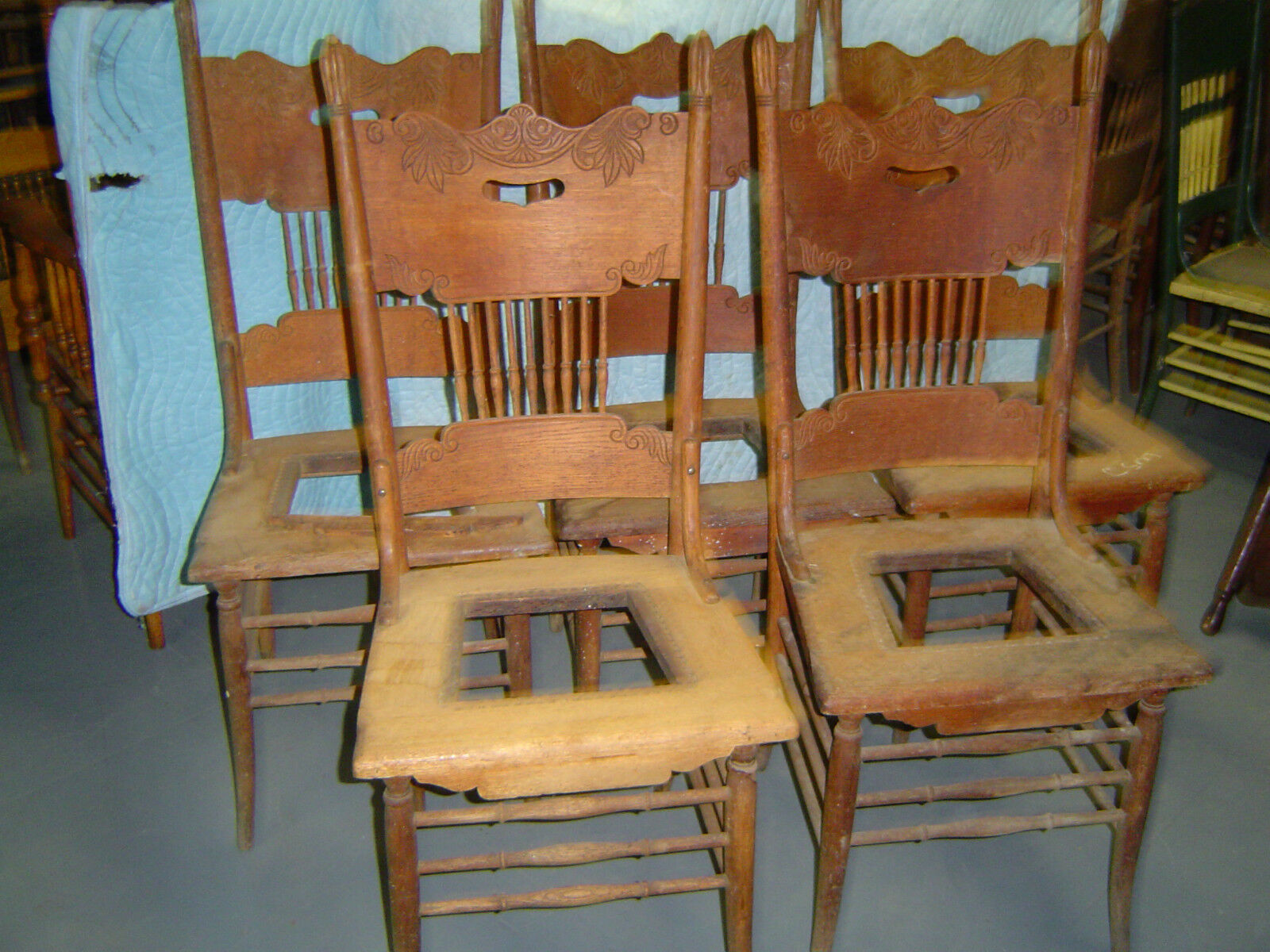 Set of 5 Vintage Oak Pressed-Back Chairs