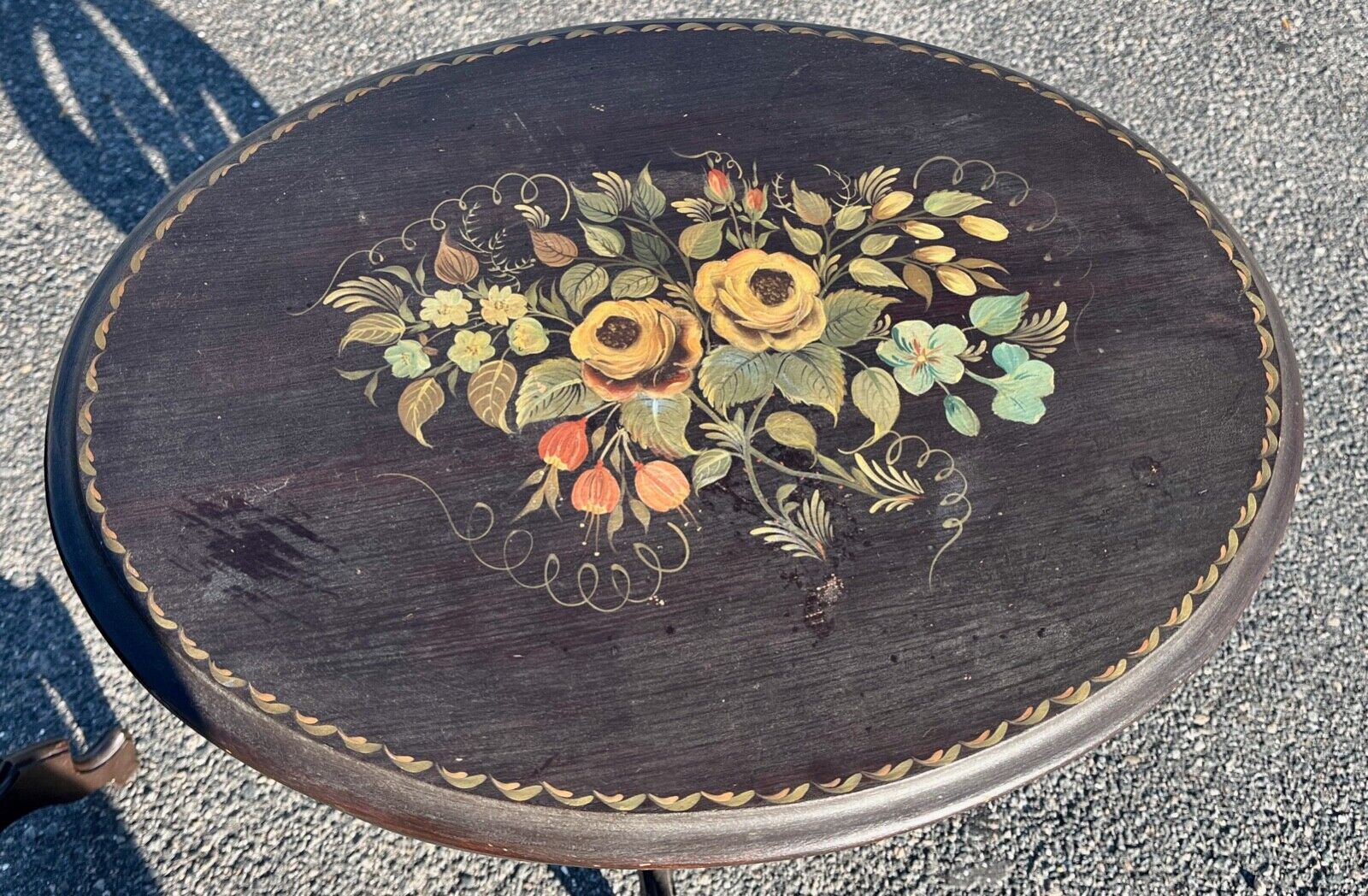 Victorian Hand-Painted Floral Top Side Tables, 1860