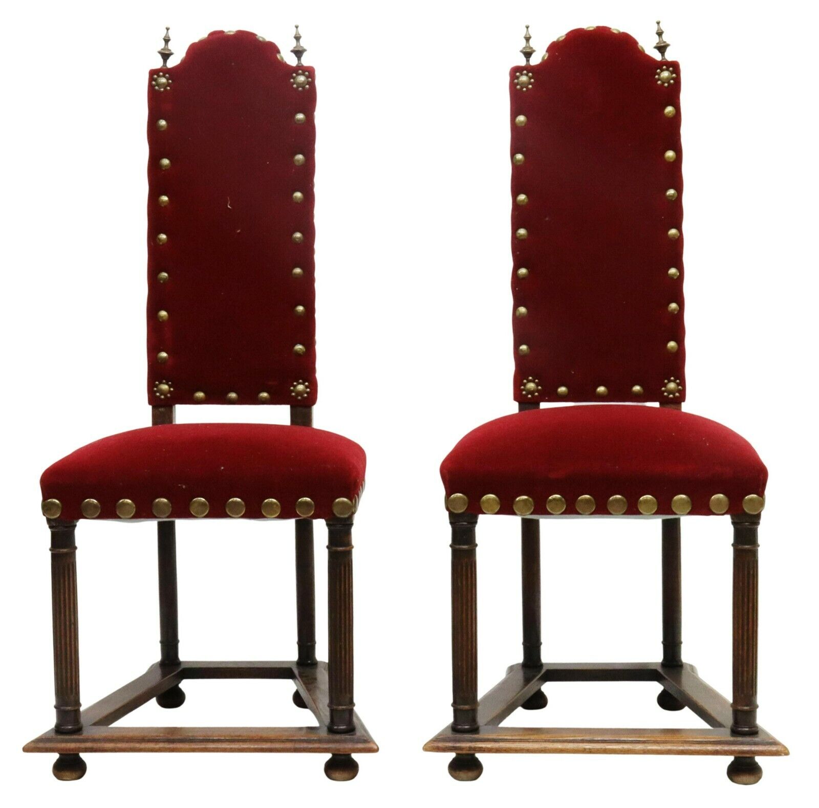 Pair of 1800's Continental Oak & Velvet Chairs