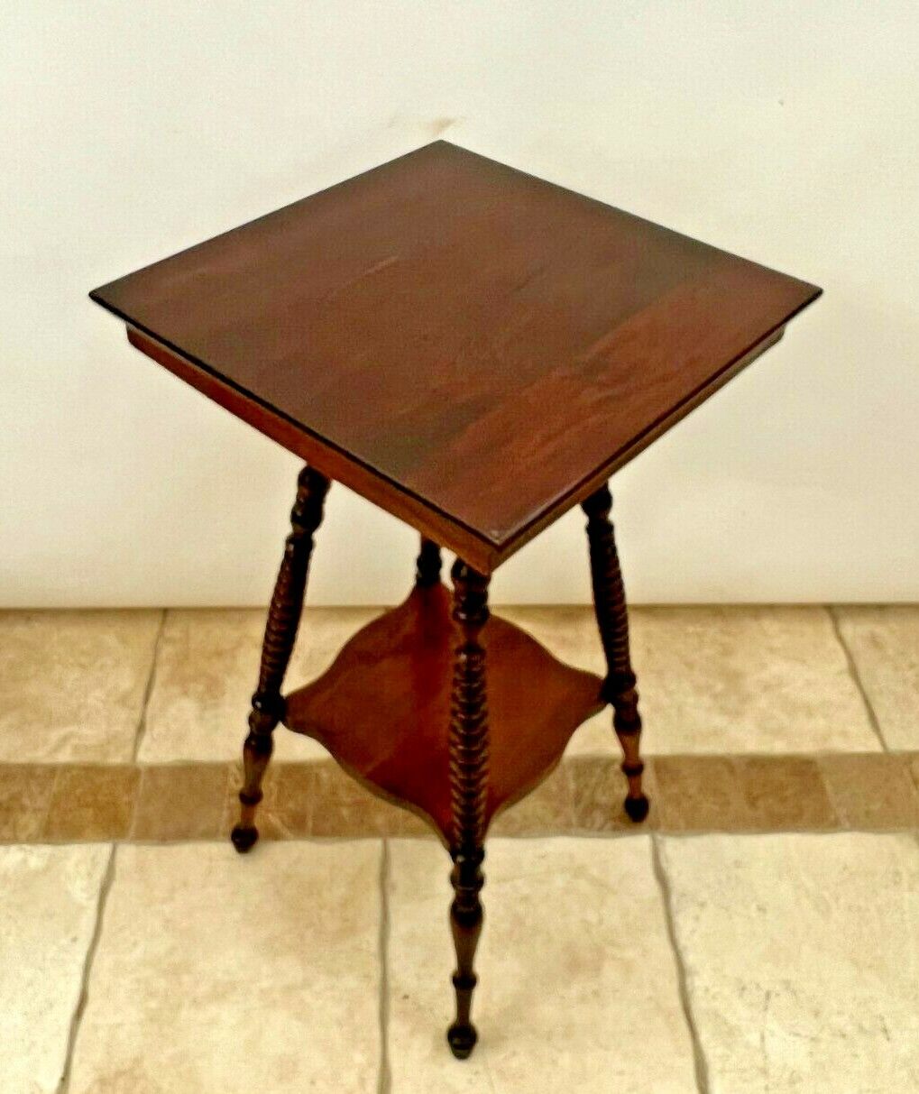 Victorian Mahogany Two-Tier Square Table with Bottom Shelf