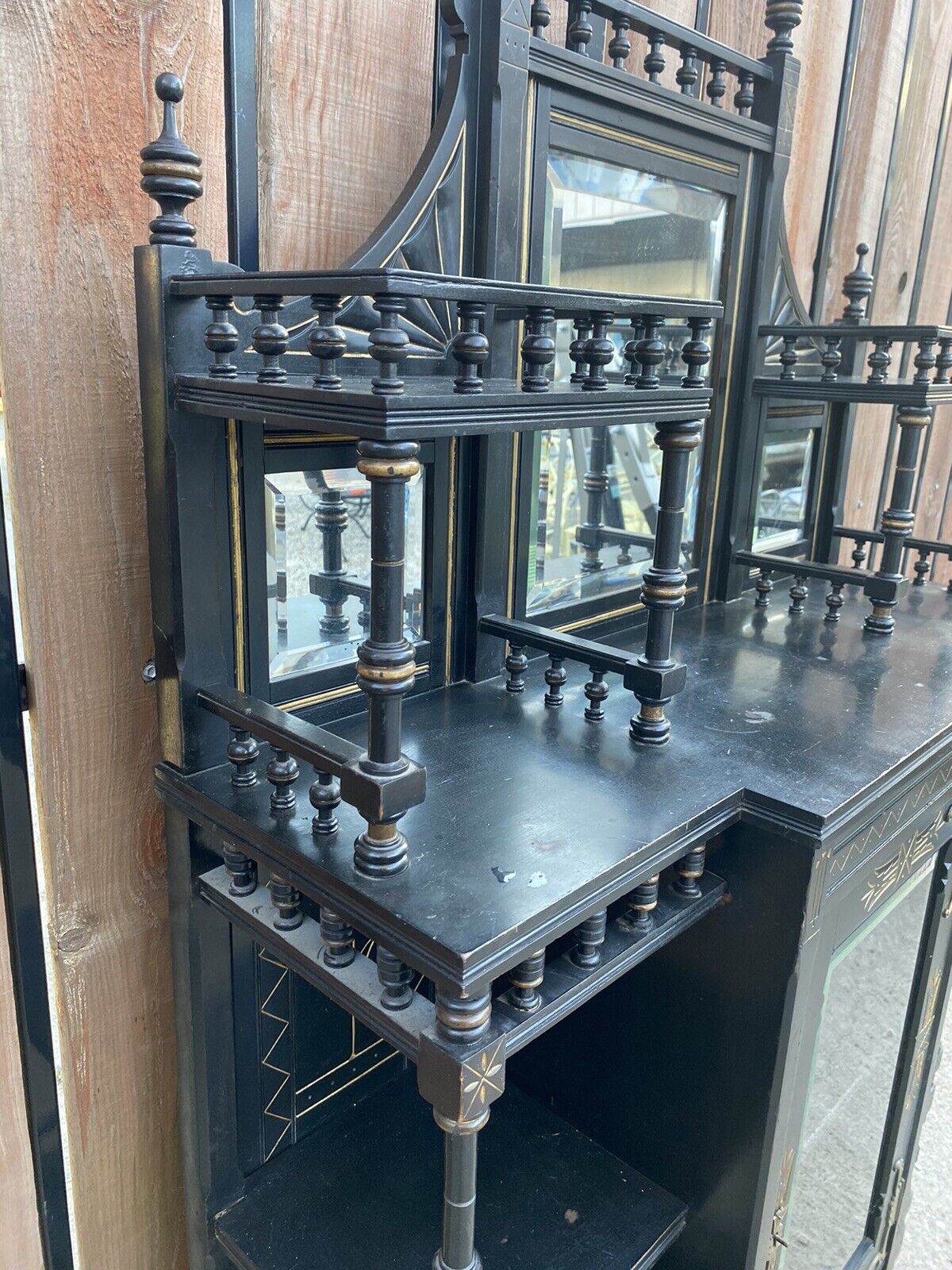 Ebonized Victorian Aesthetic Movement Etagere Stand Cabinet