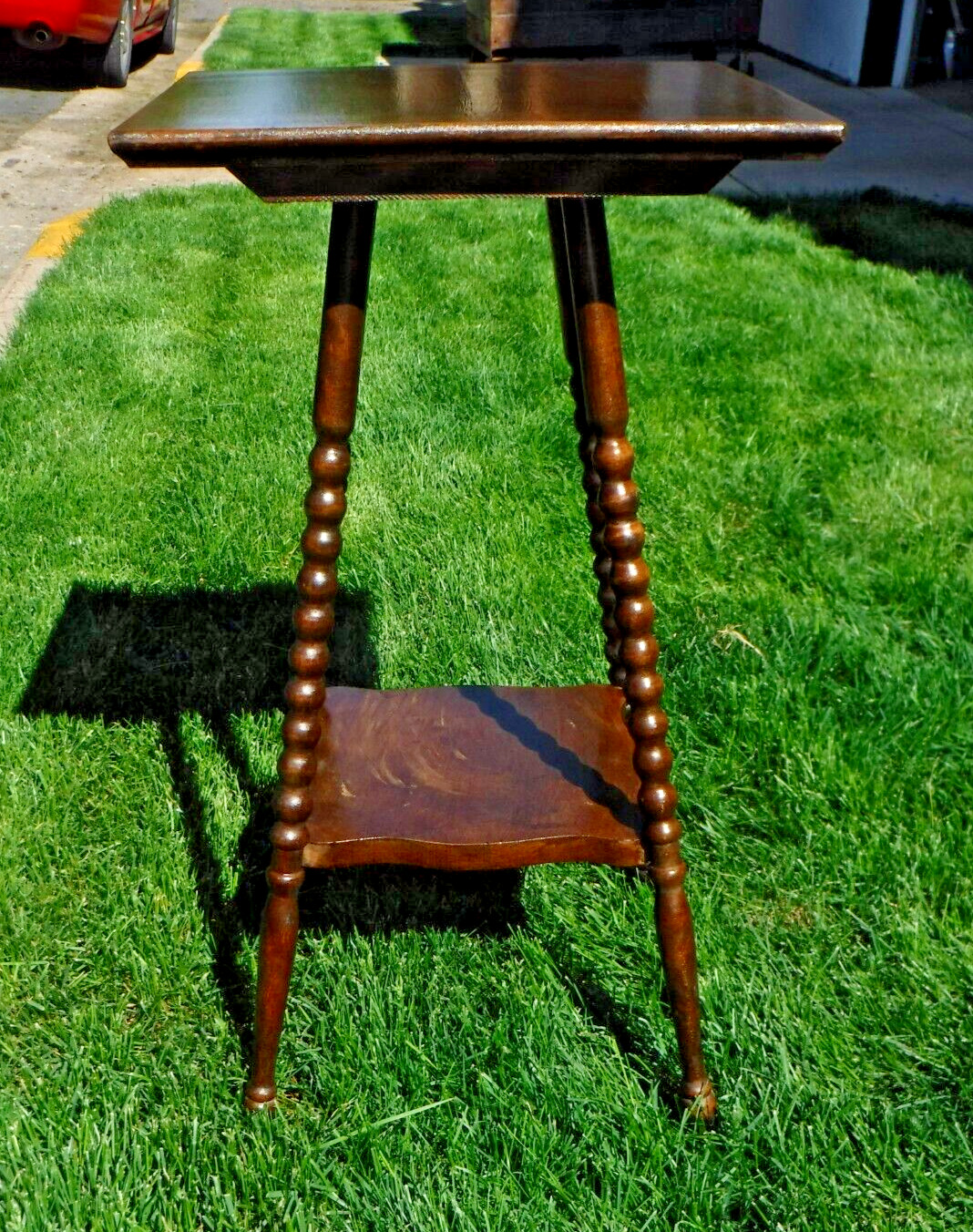 Victorian style 15" square table with bobbin leg