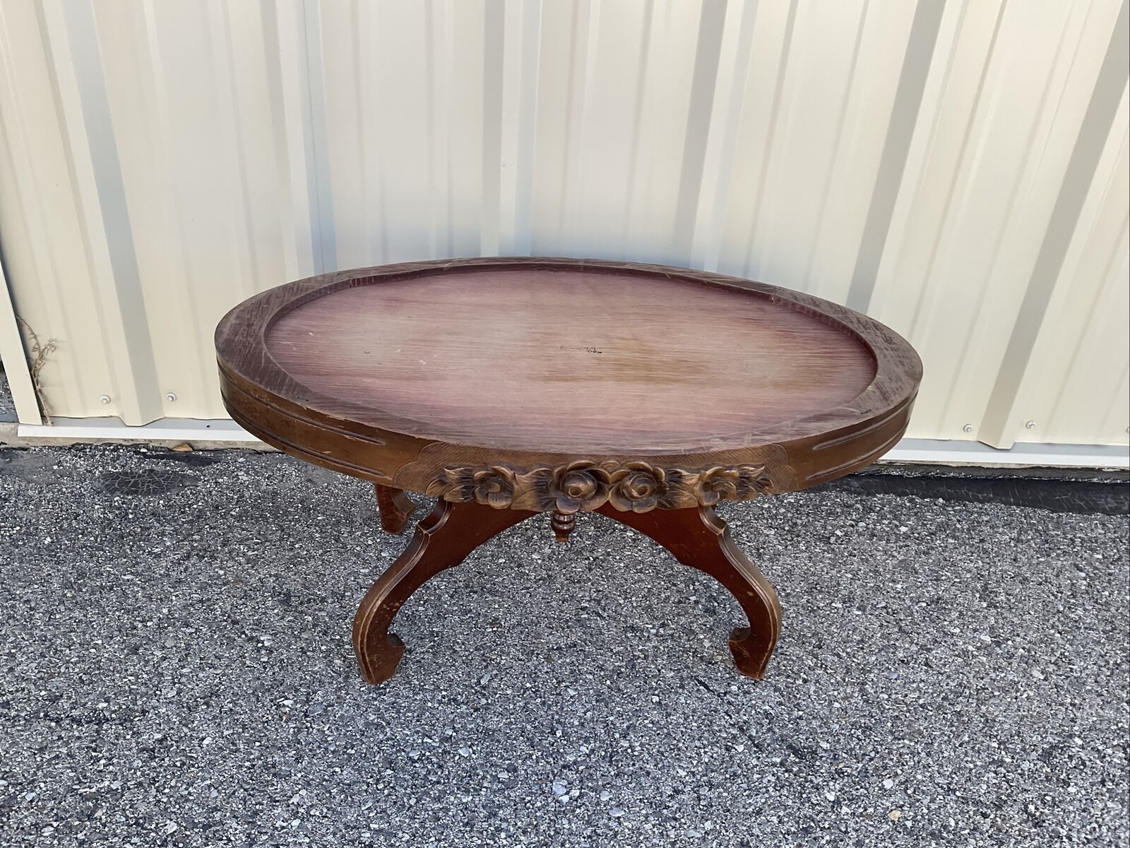 Carved oval marble top Victorian coffee table