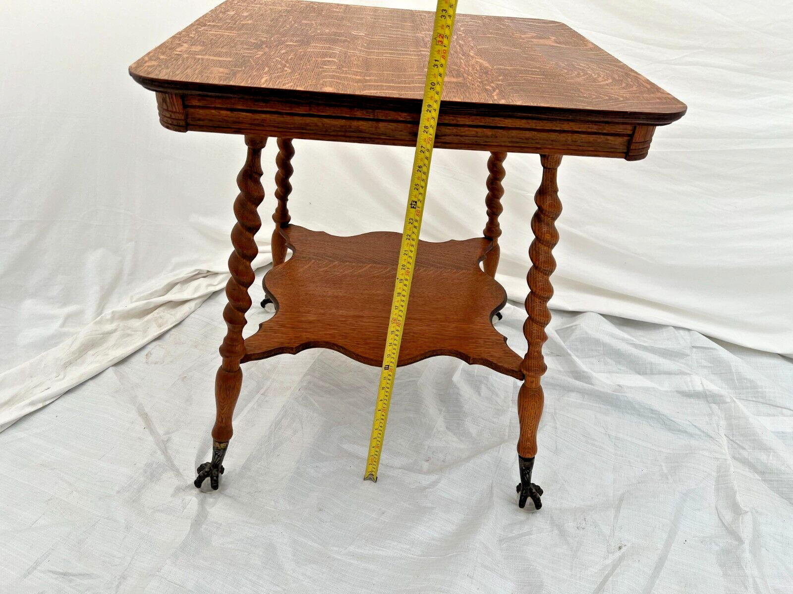 Victorian Oak Table with Barley Twist Legs & Glass Ball and Claw Feet