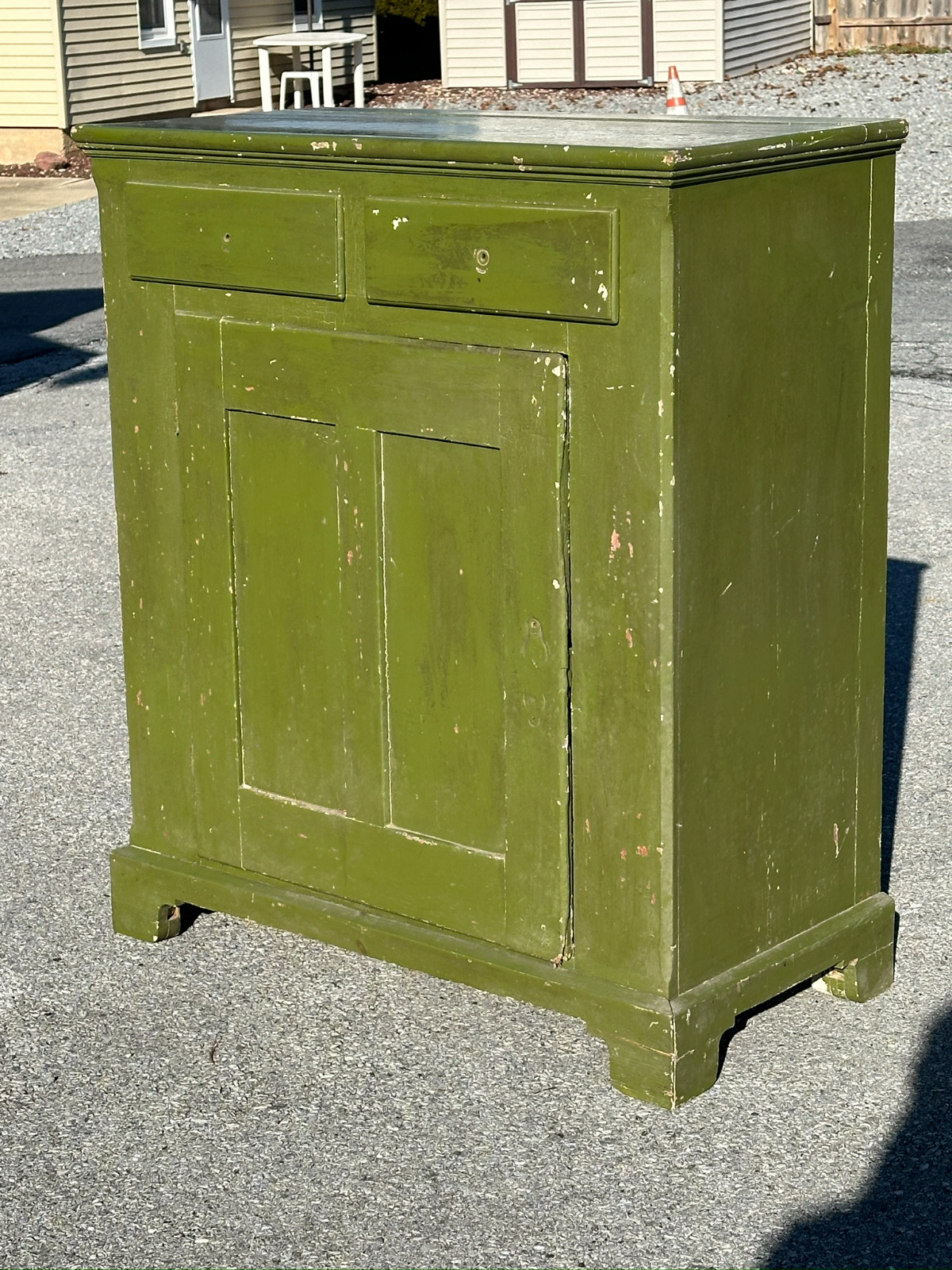 Antique Green Painted 1-Door Primitive Milk Cupboard