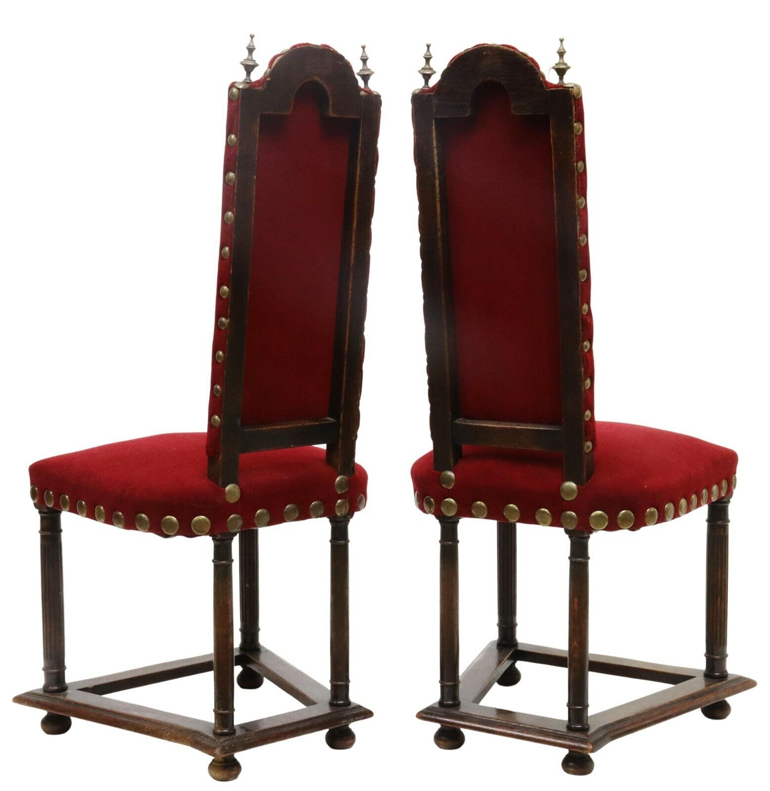 Pair of 1800's Continental Oak & Velvet Chairs