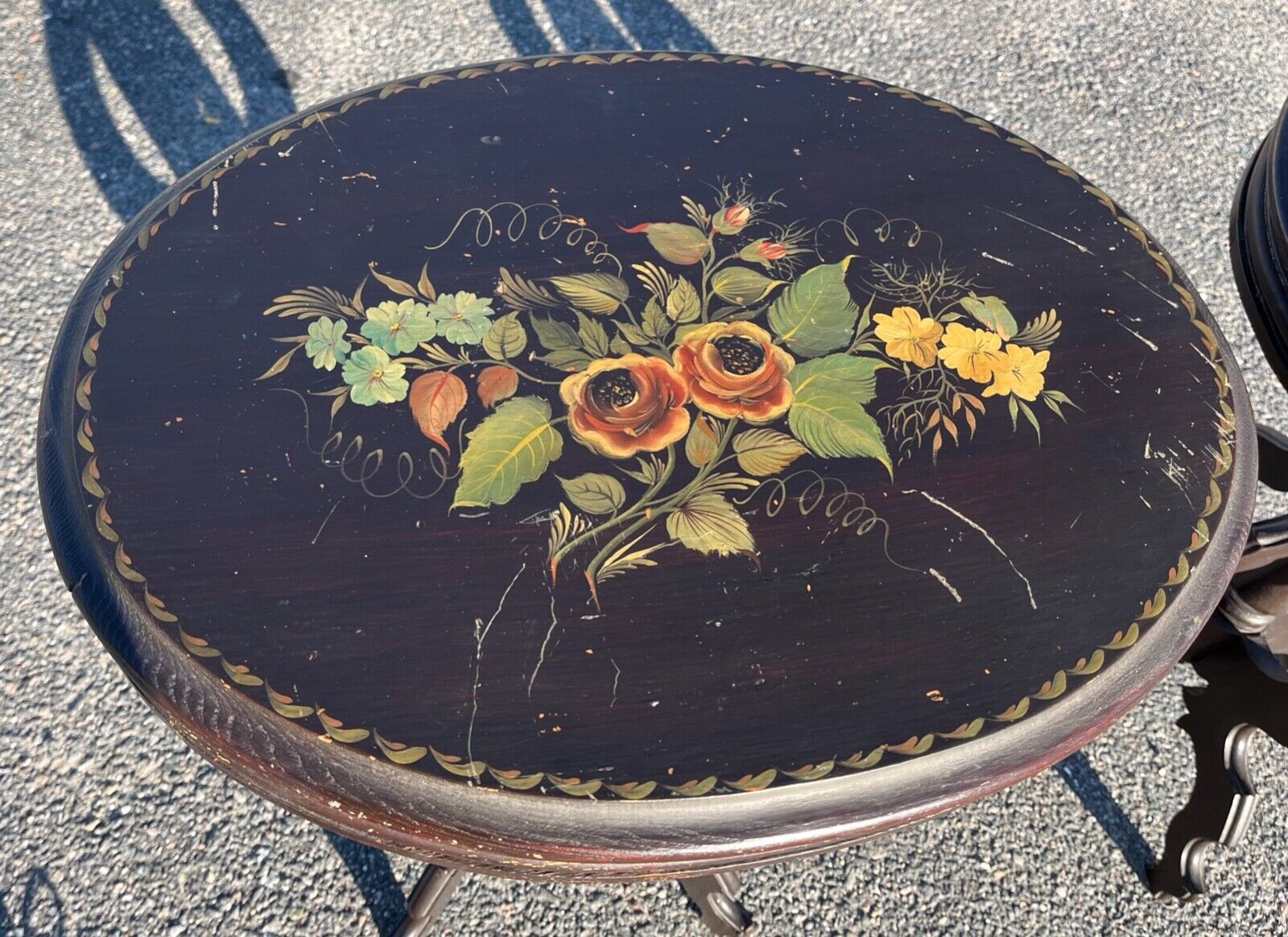 Victorian Hand-Painted Floral Top Side Tables, 1860