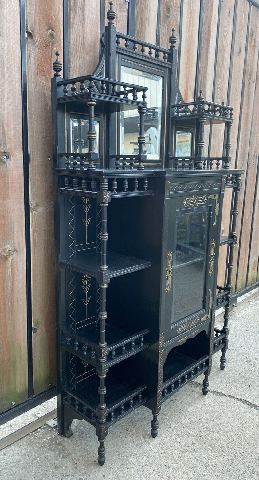 Ebonized Victorian Aesthetic Movement Etagere Stand Cabinet