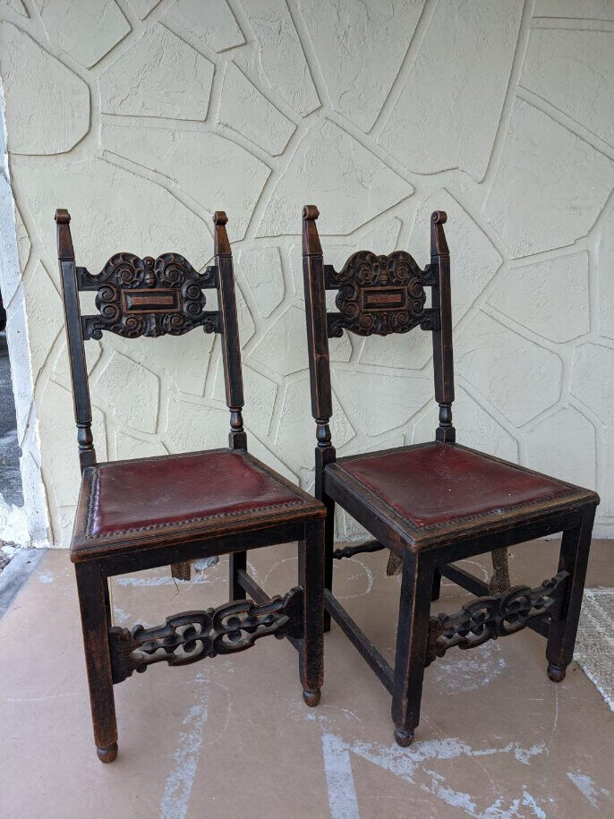 Set of 4 Antique High Back Wood Chairs