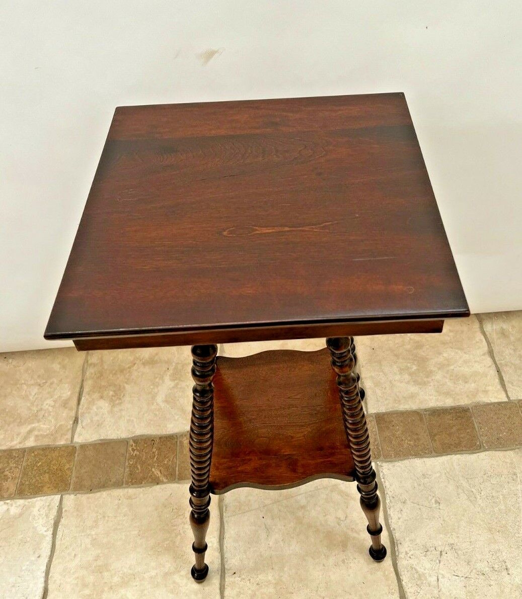 Victorian Mahogany Two-Tier Square Table with Bottom Shelf