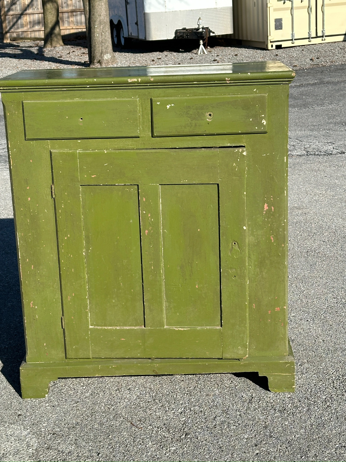 Antique Green Painted 1-Door Primitive Milk Cupboard