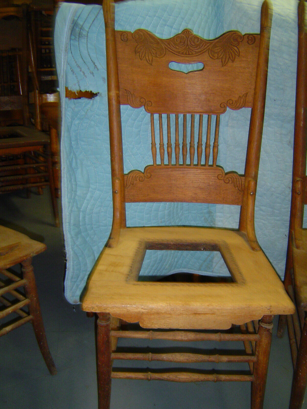 Set of 5 Vintage Oak Pressed-Back Chairs