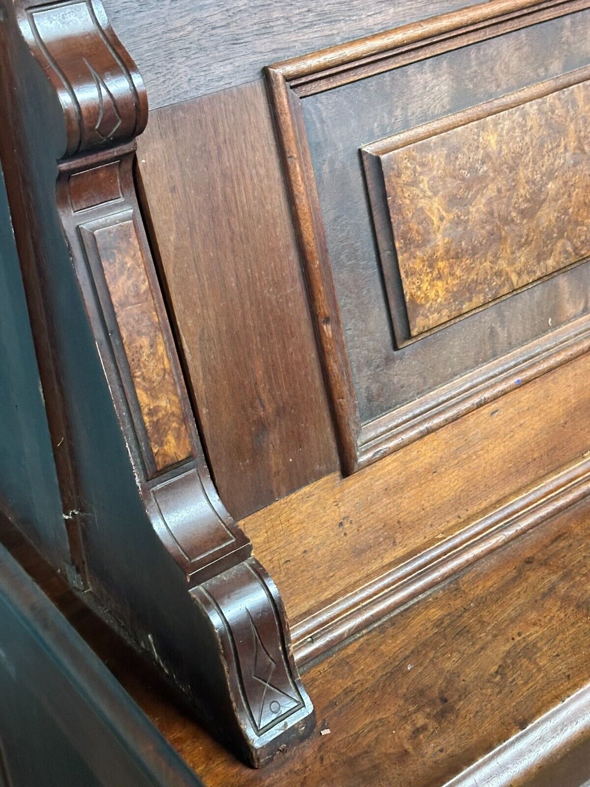 Victorian burl walnut cabinet bookcase desk - 1860s