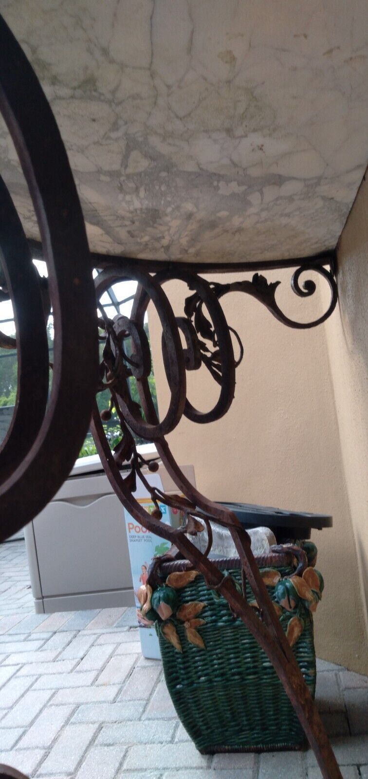 Antique Wrought Iron Table with Marble Top 50x40x17