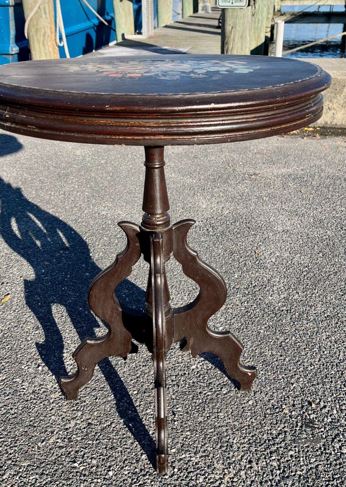 Victorian Hand-Painted Floral Top Side Tables, 1860