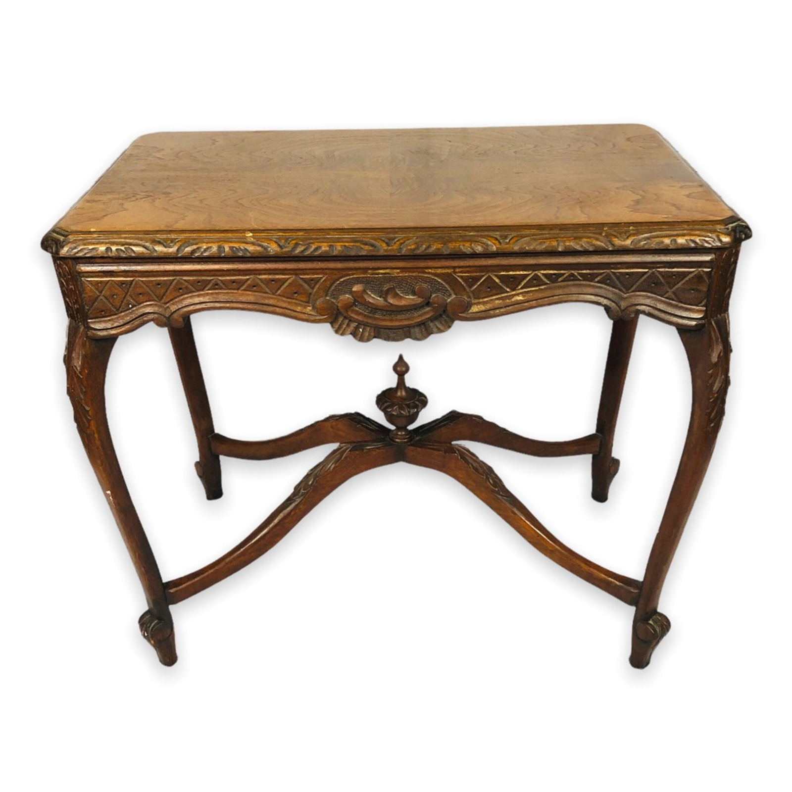 Louis XV Style Wooden Table with Victorian Carving