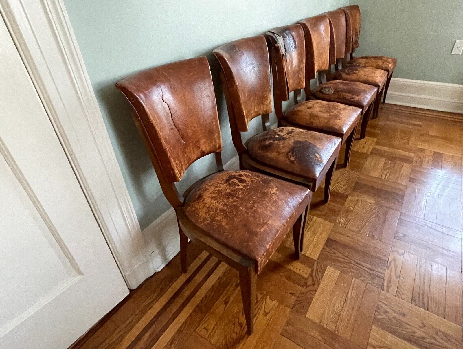 French Leather Art Deco Dining Chairs - Set of 6