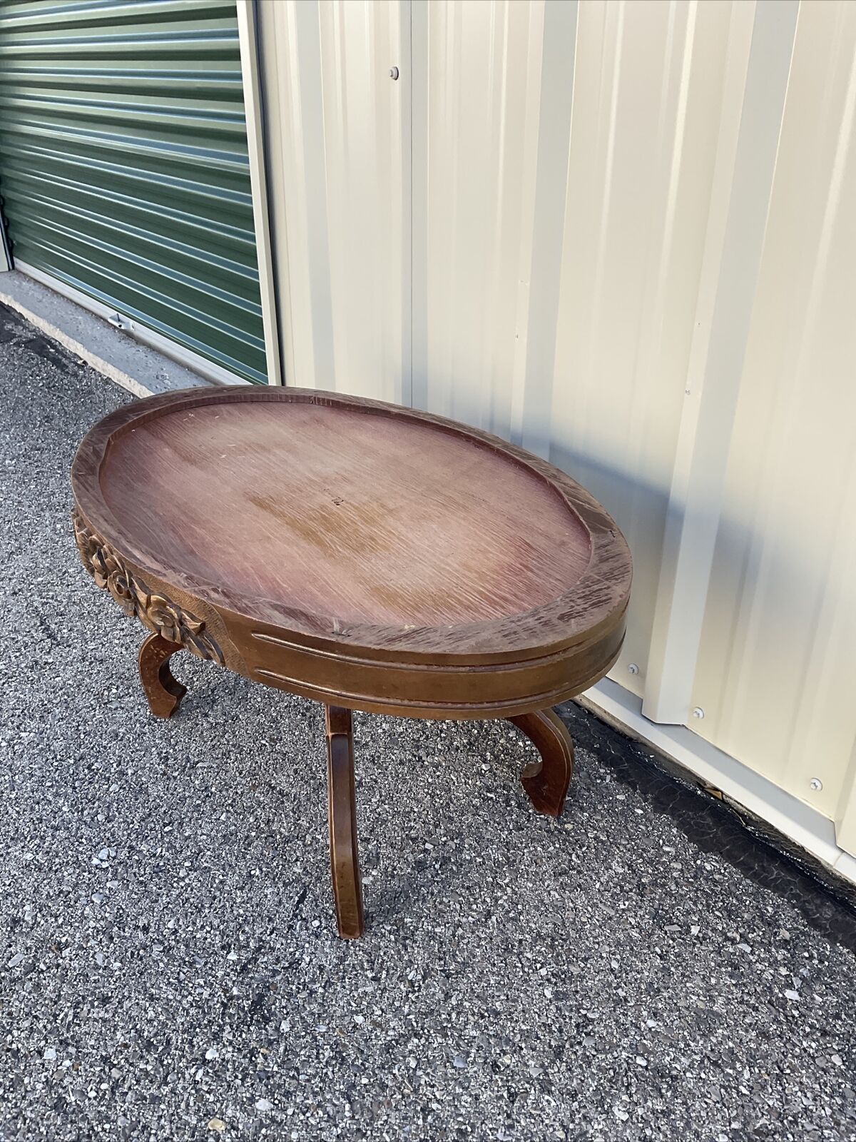 Carved oval marble top Victorian coffee table