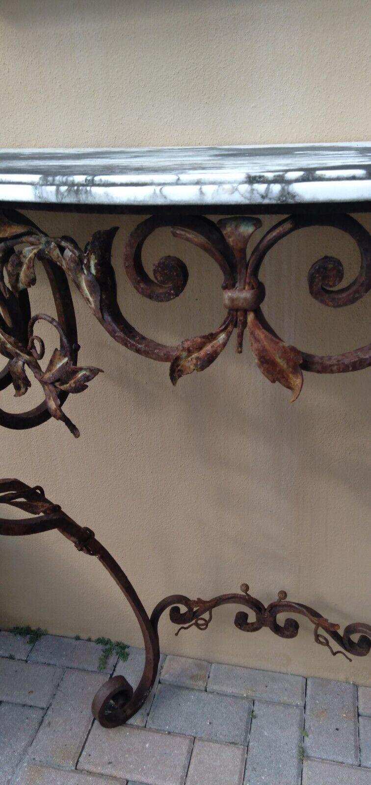 Antique Wrought Iron Table with Marble Top 50x40x17