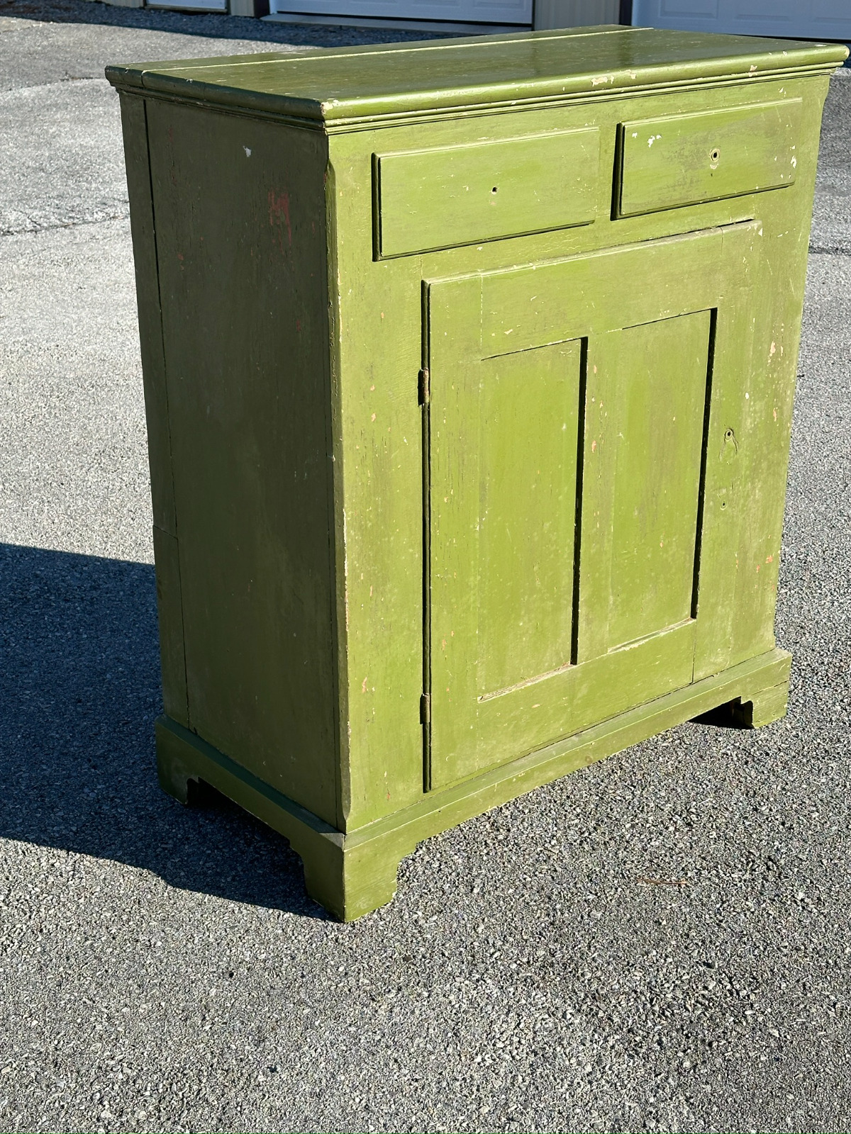 Antique Green Painted 1-Door Primitive Milk Cupboard